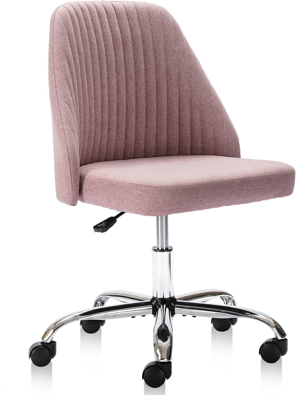 MCQ Office Desk Chair, Modern Cute Rolling Vanity Swivel Task Chairs with Wheels, Comfortable Back Seat Armless for Home, Bedrooms, Office, Study, Student, Adults, Make-up, Dressing Room, Pink