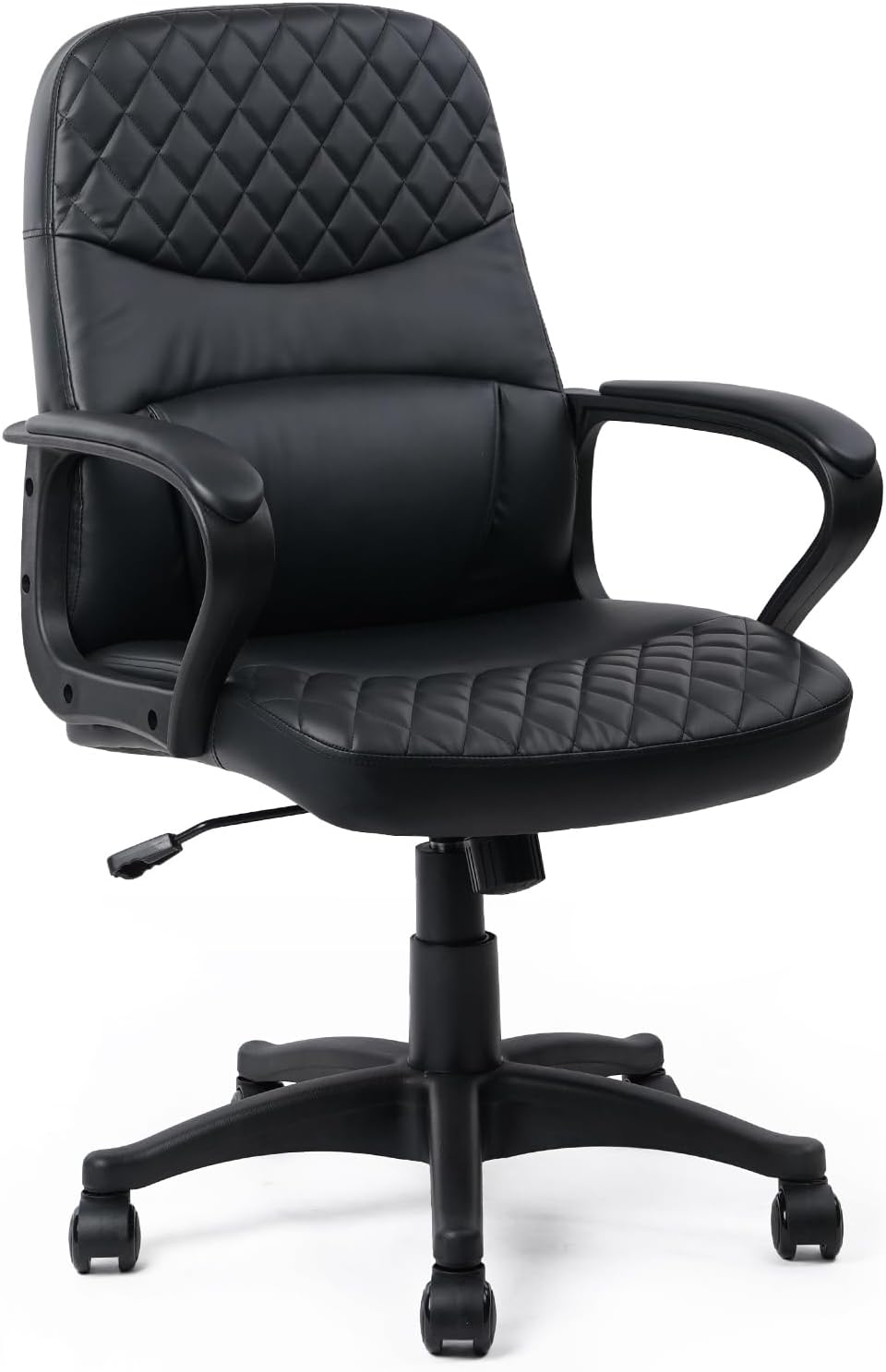 CLATINA Office Chair - Mid Back Leather Computer Desk Chair with Wheels, Ergonomic Executive Swivel Chair with Lumbar Support, Armrest for Home Office, Black