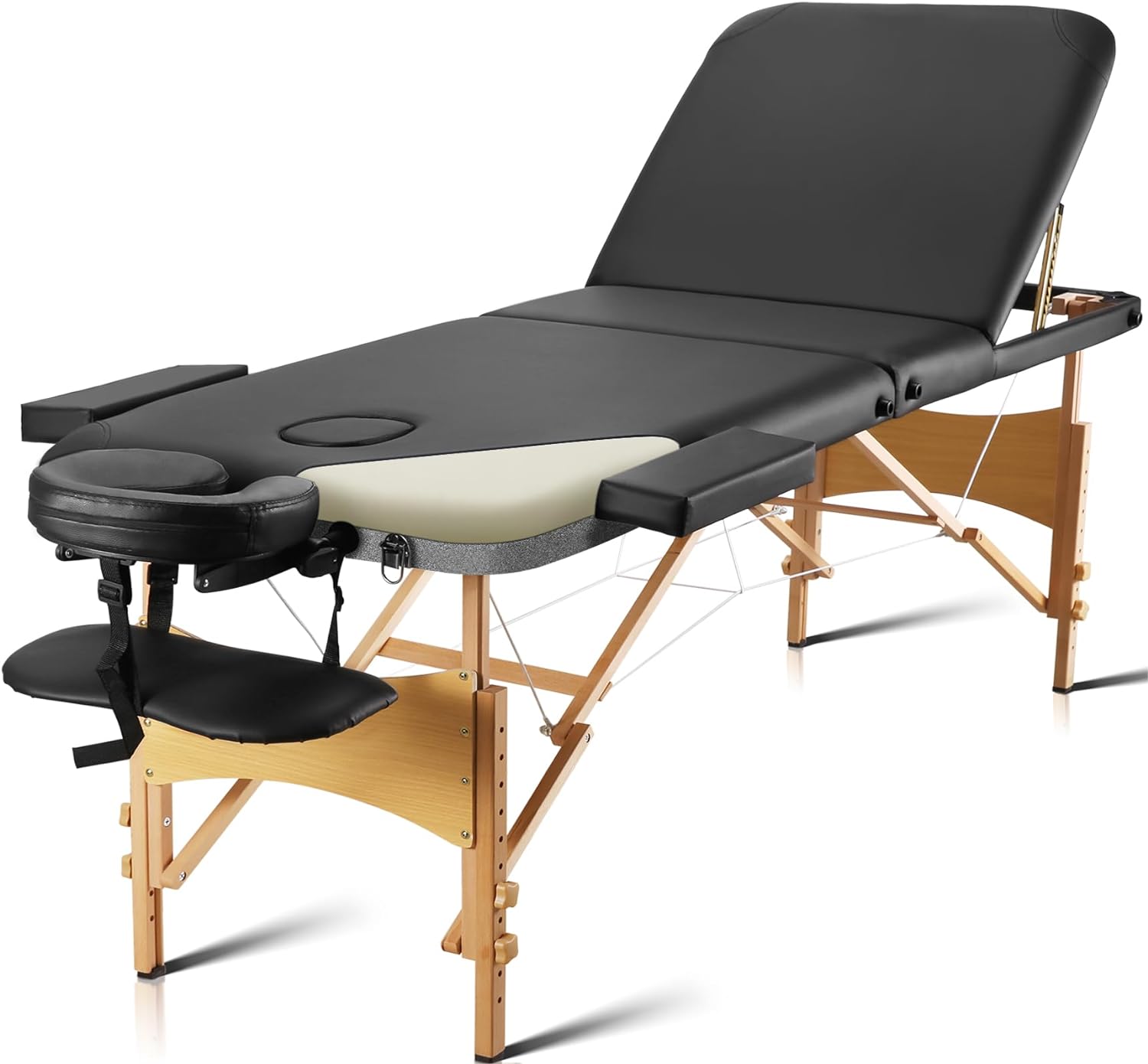 Careboda Professional Massage Table Foldable Massage Bed 3 Fold with 4cm High Density Sponge Robust Beechwood Legs Carrying Bag Full Accessories for Spa Salon Tattoo Beauty