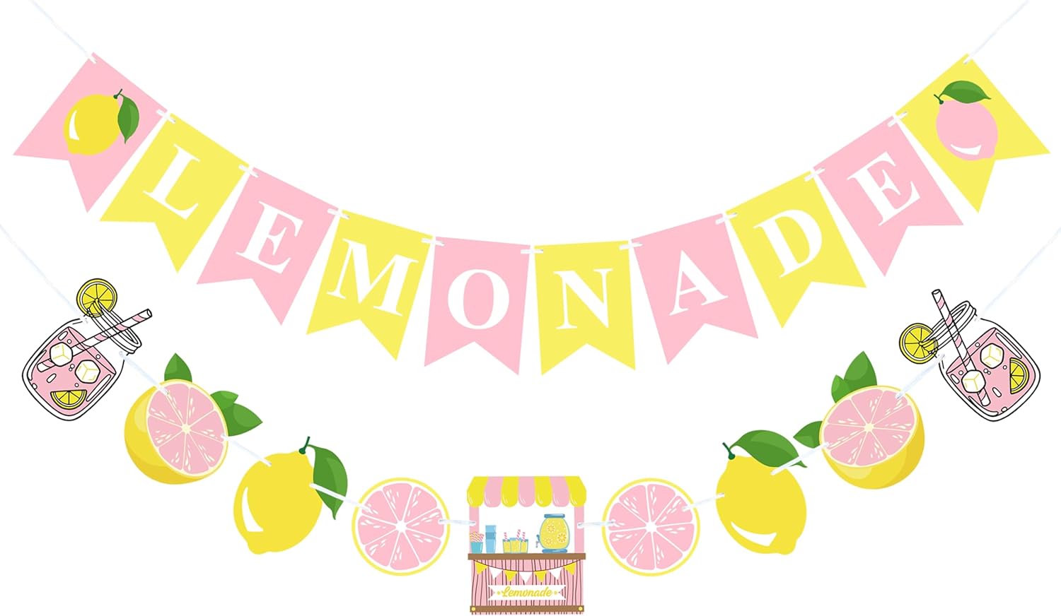 Pink Yellow Lemonade Banner for Lemonade Stand Decorations, Lemon Sign Garland Summer Party Decor Lemonade Themed Bridal Shower Birthday Party Supplies Favor