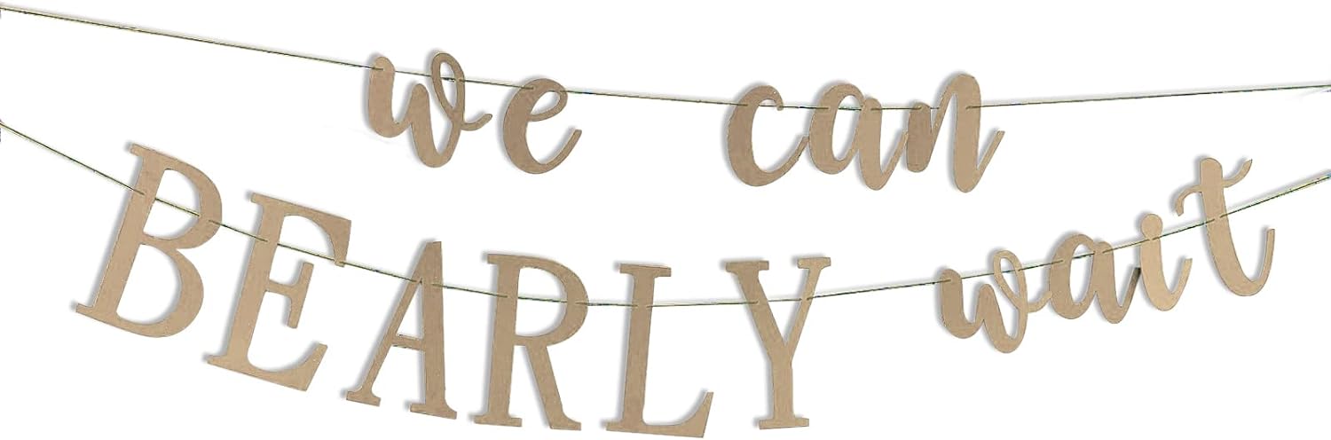 We Can Bearly Wait Baby Shower Decorations Teddy Bear Baby Shower Banner Sign Gender Reveal Neutral Party Garland Nursery Decoration Photo Props (Kraft)