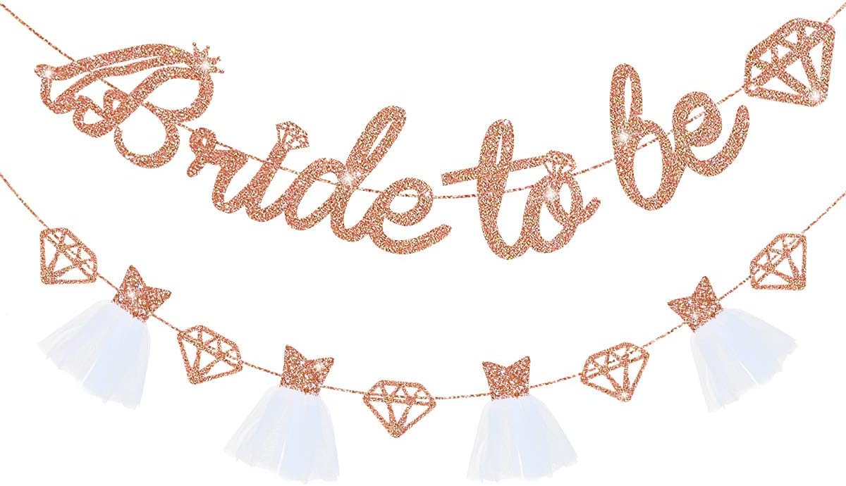 pinkblume Rose Gold Bride To Be Banner Sign Double Sided Glitter Paper 3D Wedding Dress Diamond Bride Garland Bunting for Bridal Shower Wedding Engagement Bachelorette Hen Party Decorations Supplies