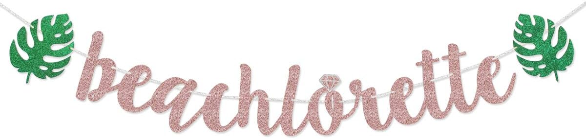 Rose Gold Glitter Beachlorette Banner Sign Garland Pre-Strung for Beach Bachelorette Party Hawaiian Luau Summer Tropical Bach Party Decorations