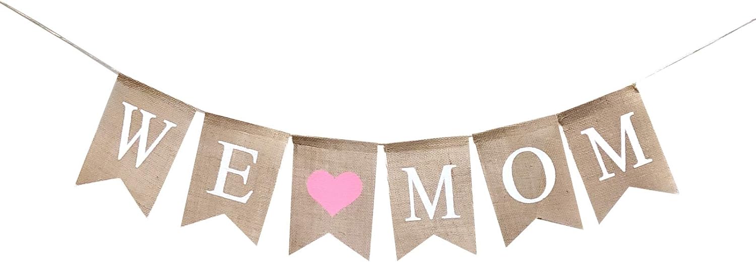 Rustic We Love Mom Burlap Garland Banner Mother' Day Decorations Mothers Day Bunting Banner Sign for Classroom,Office,Home,Mothers Day Party,Mother Birthday Party Decorations