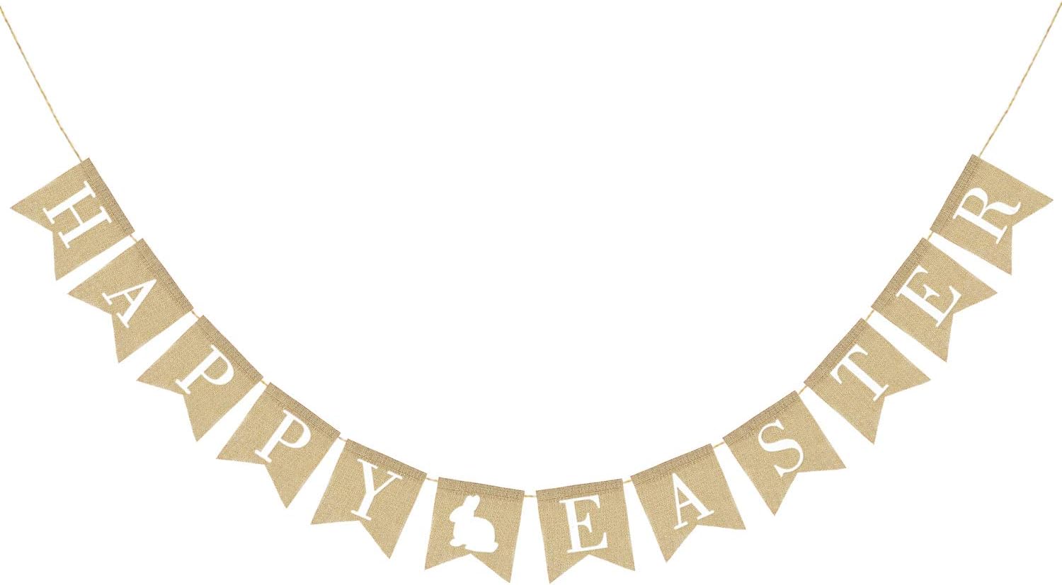 Burlap Happy Easter Banner | Rustic Easter Celebration Decorations | Happy Easter Bunting Garland with Rabbit Bunny Sign | Easter Party Decor Photo Props