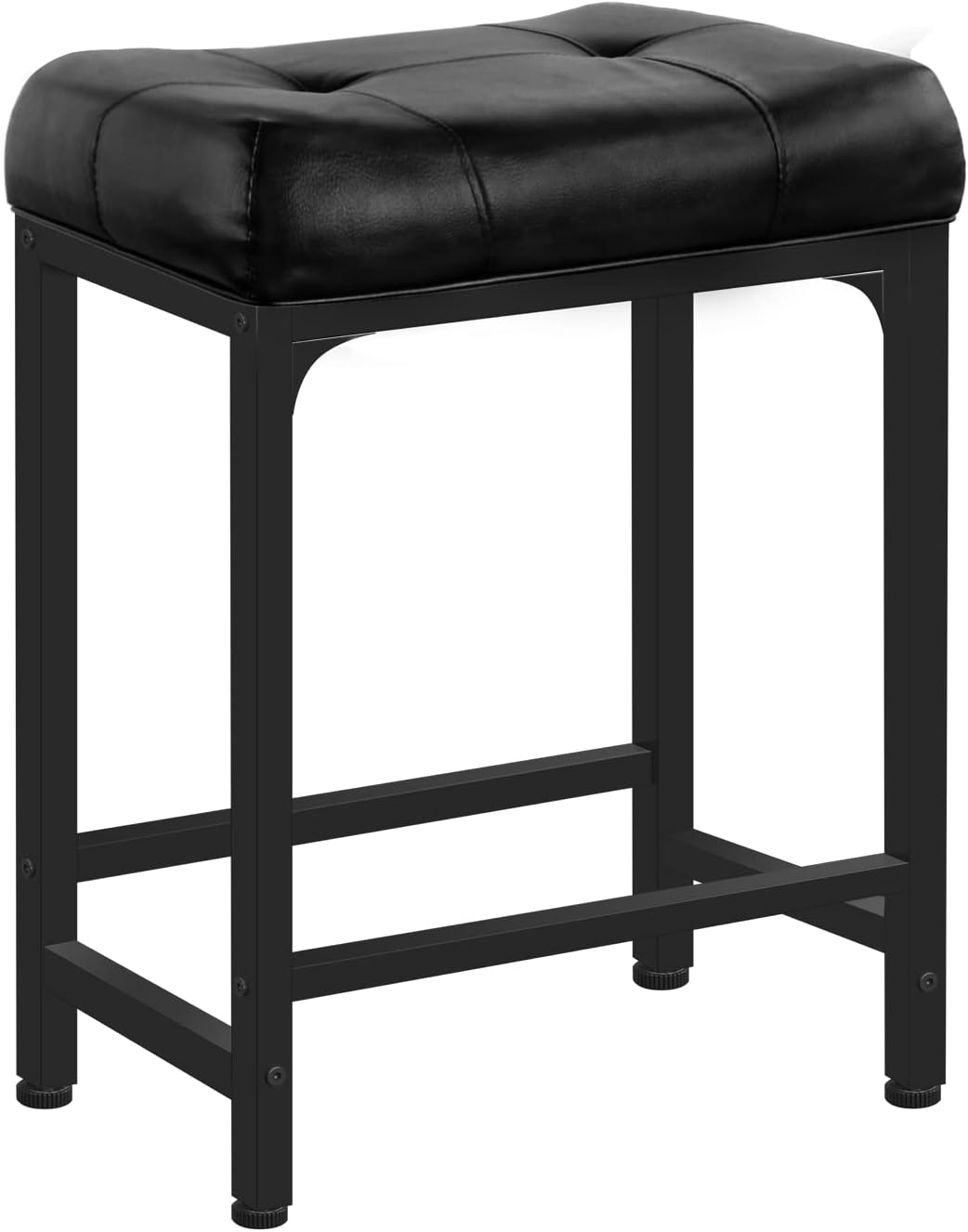 Aheaplus Bar Stool, 24 Inch Counter-Height Stools Saddle Stool, PU Leather Barstools with Metal Base, Thick Cushion, Footrest, Backless Stools for Dining Room Kitchen Island, Counter, Pub, Bar, Black