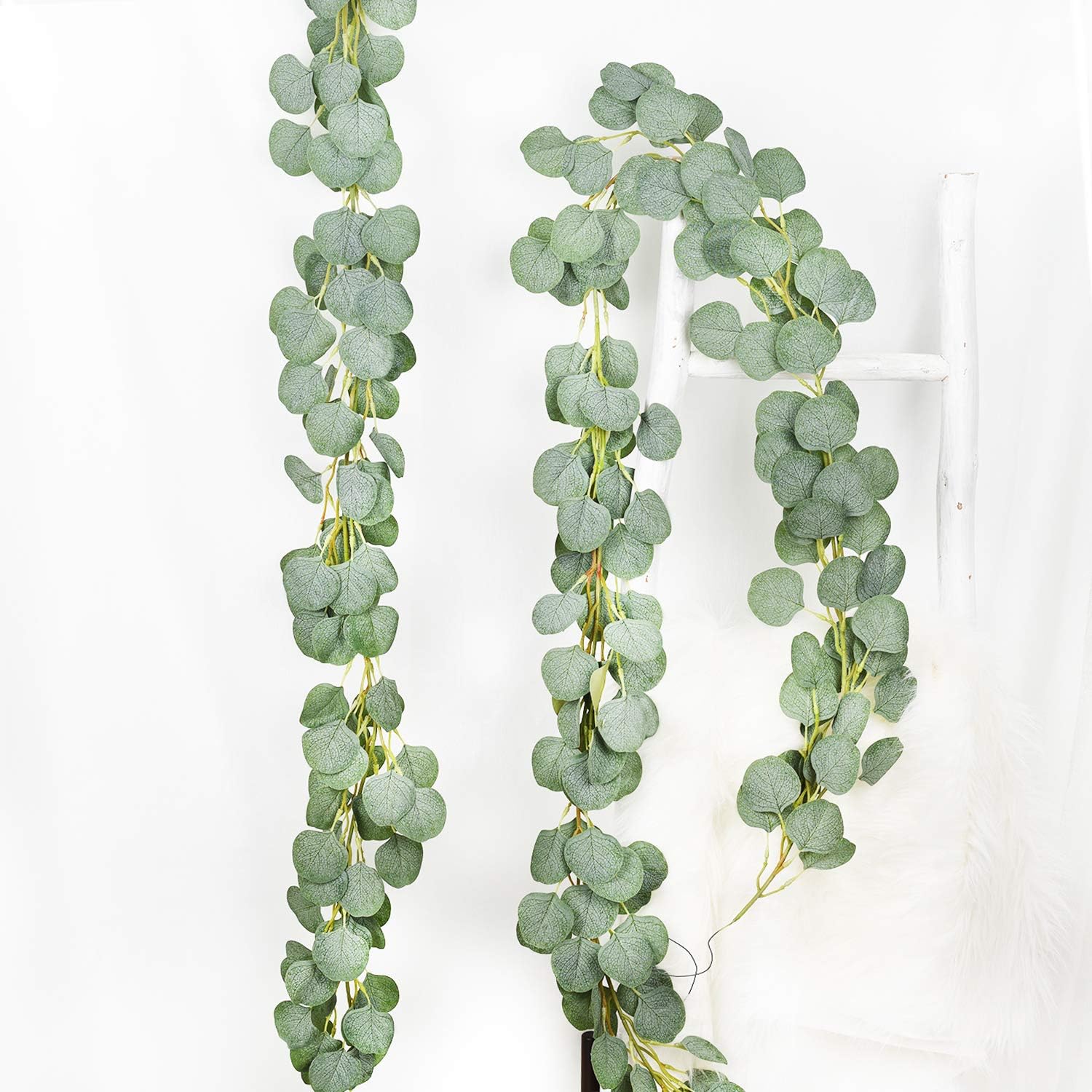 DearHouse 2pc Artificial Eucalyptus Garland Faux Silk Eucalyptus Leaves Vines Handmade Garland Greenery Wedding Backdrop Arch Wall Decor,6.1FT/Pcs