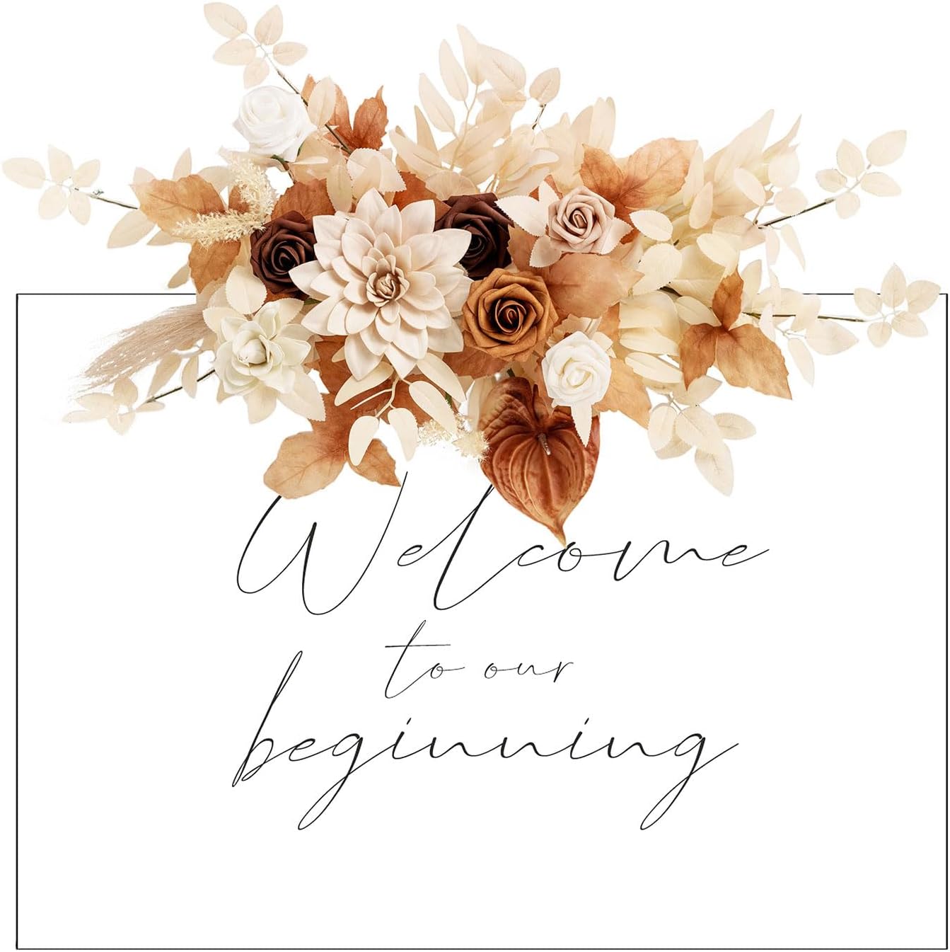 Ling' Moment Fall Wedding Floral Swag Welcome Sign Artificial Flowers Backdrop Garland Terracotta Rust Sepia for Ceremony Reception Wall Easel Home Decoration Entryway Outdoor Board Head Table Decor