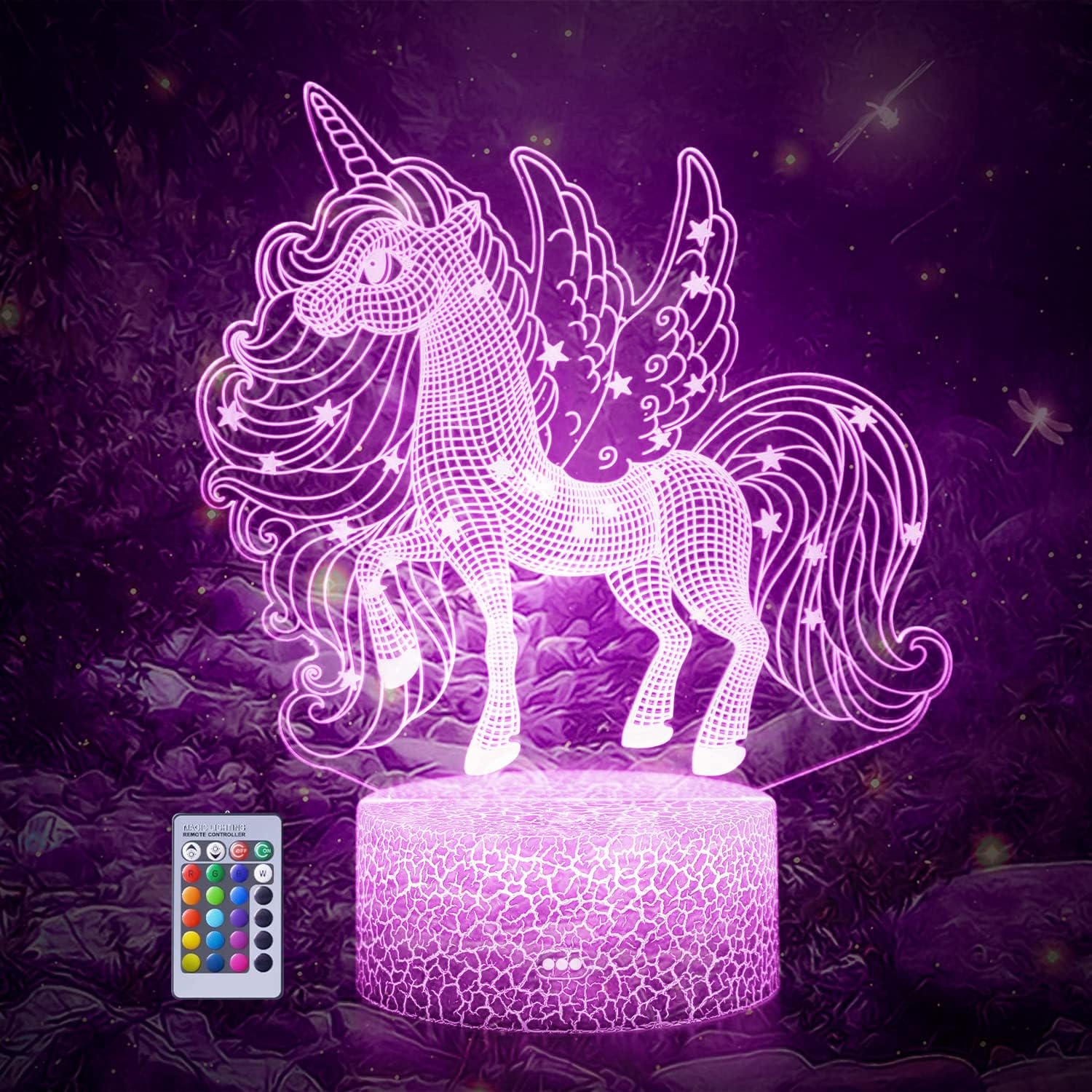 3D Unicorn Night Light, LED Illusion Lamp with Remote Control and 16 Colors 4 Flash Modes Best Xmas Birthday Gift for Girls