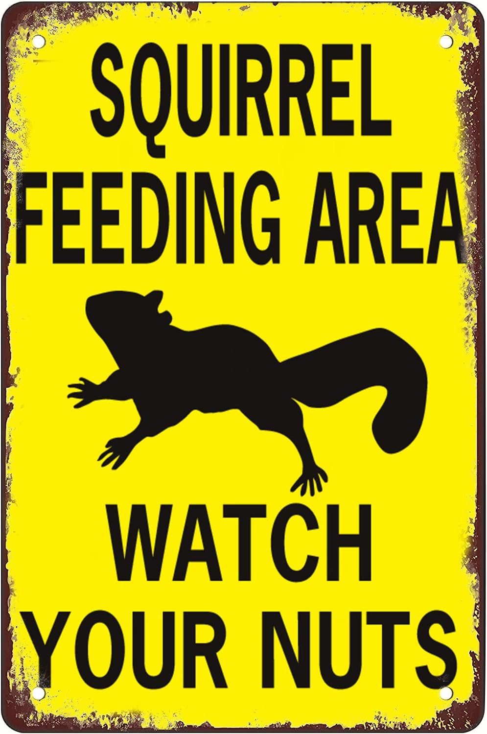 Retro Funny Metal Sign Sheet Signs Tin Sign,Squirrel Feeding Area Watch Your Nuts,Outdoor Home Wall Decoration,Size8x12inch