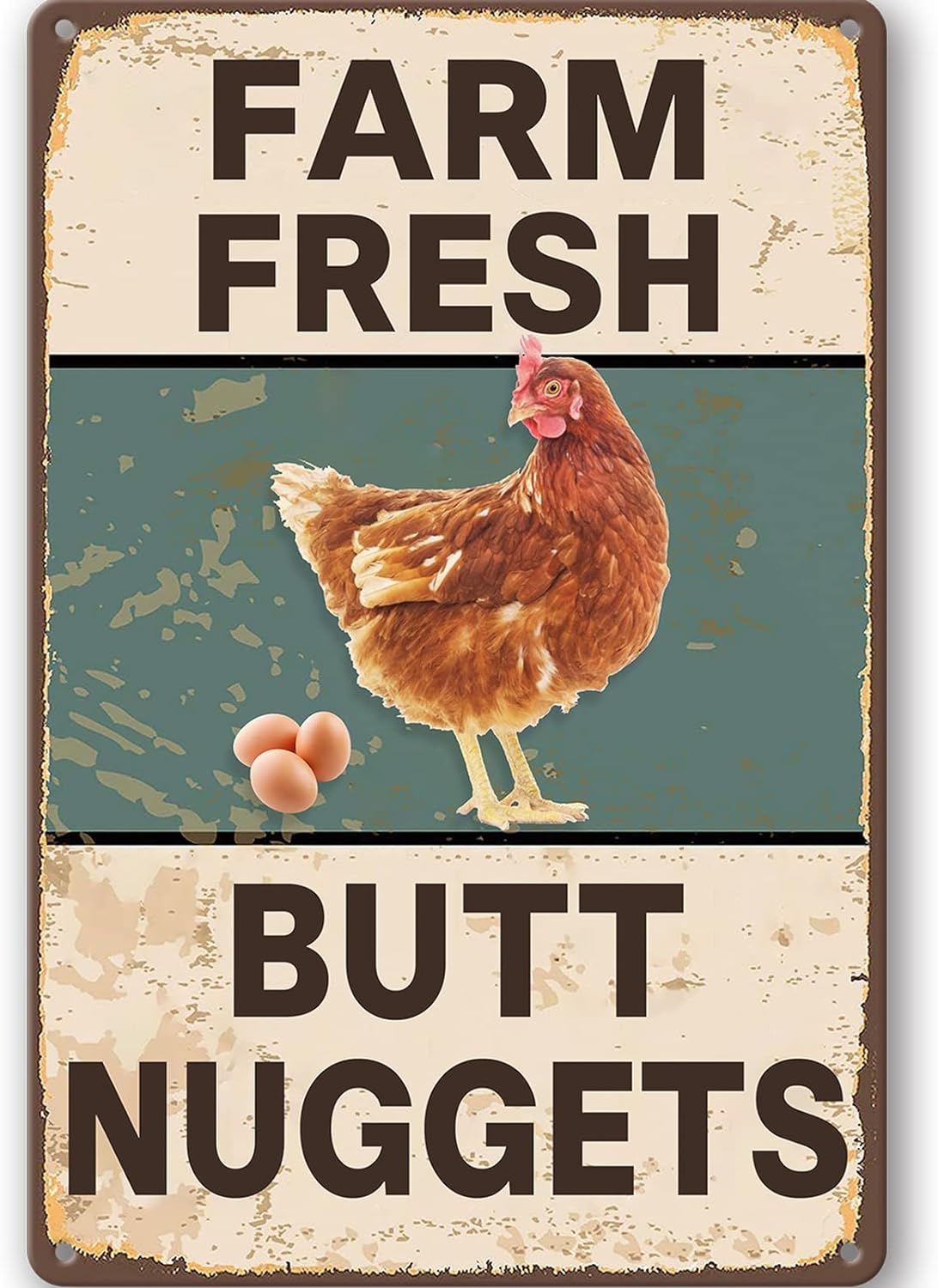 Vintage Metal Signs Chicken Coop Signs for Farm Yard Decor, Farm Tin Signs for Home Kitchen Outdoor Decor, Fresh Butt Nuggets - 812 inches