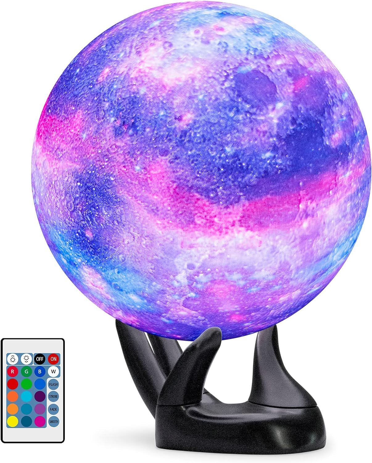 BRIGHTWORLD 7.1inch Galaxy Lamp 16 Colors Moon Lamp 3D Printing, Remote & Touch Control USB Rechargeable, Birthday Gifts for Women Room Decor AestheticBlack Hand Base