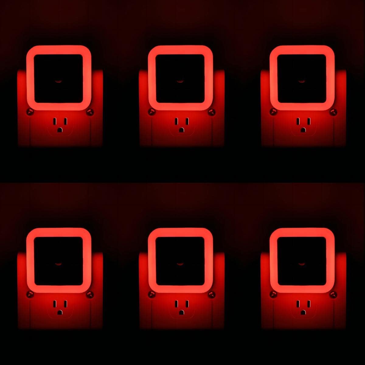 6 Pack Red Night Light, LED Night Lights Plug into Wall with Dusk to Dawn sensors, Plug in Night Lights for Kids Room, Bedroom, Bathroom, Baby Nursery,Stair Lights, Hallway Light, Daylight