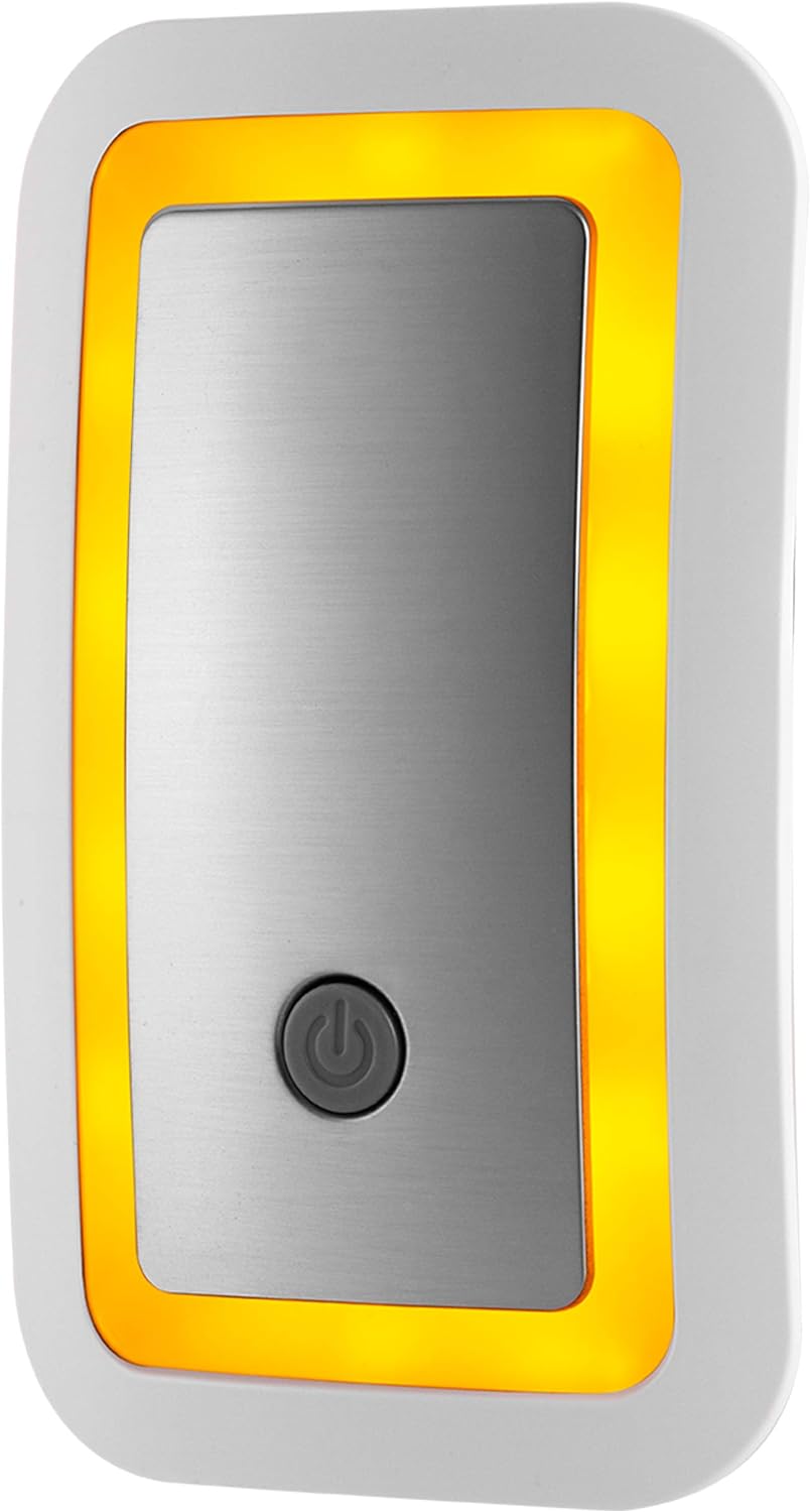 GE Enbrighten SleepLite LED Amber Night Light, Plug, Dusk-to-Dawn Sensor, Sleep-light, Natural Sleep, Ideal for Bedroom, Nursery, Bathroom, 36244, 1 Pack, Brushed Nickel | High/Low/Off