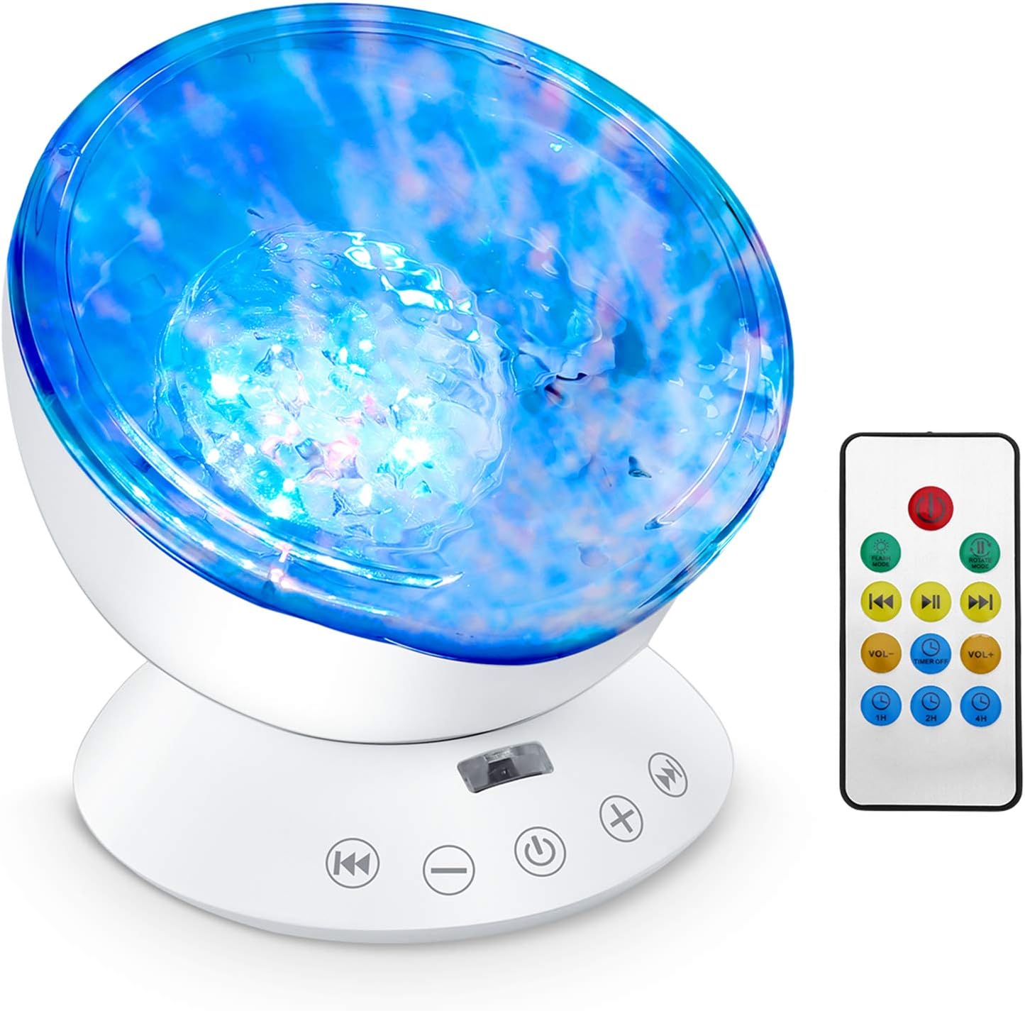 Ocean Wave Projector, 12 LED Night Light Lamp with Adjustable Lightness Remote Control Timer 8 Lighting Modes Music Speaker Light Night Light for Baby Kids Adult Bedroom Sleep Gift