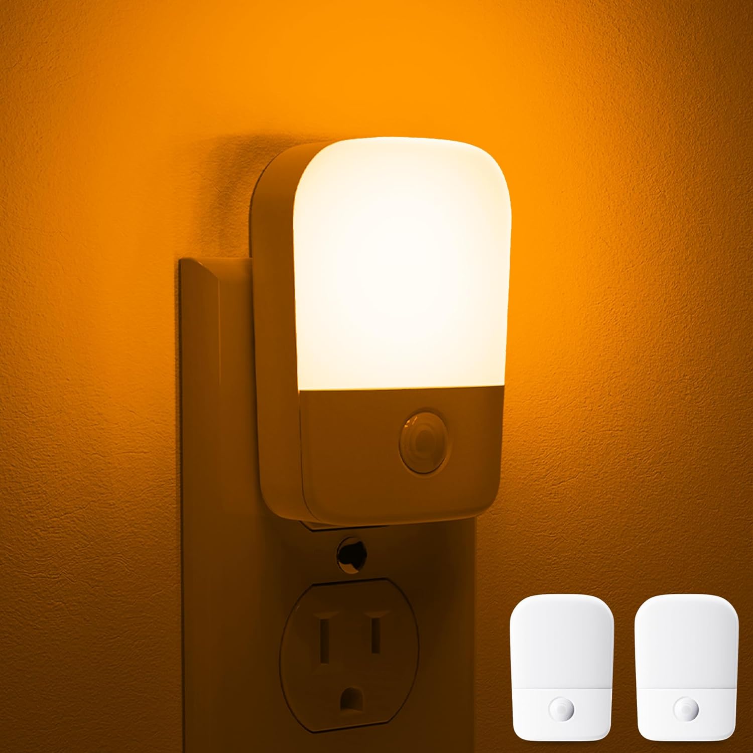 LOHAS Amber Night Light, LED Night Light Plug into Wall with Light Sensor, Diffused Light, Energy Efficient, Sleep Aid No Blue Light for Nursery, Bedroom, Hallway, Stairs, Kids Room, 2 Pack