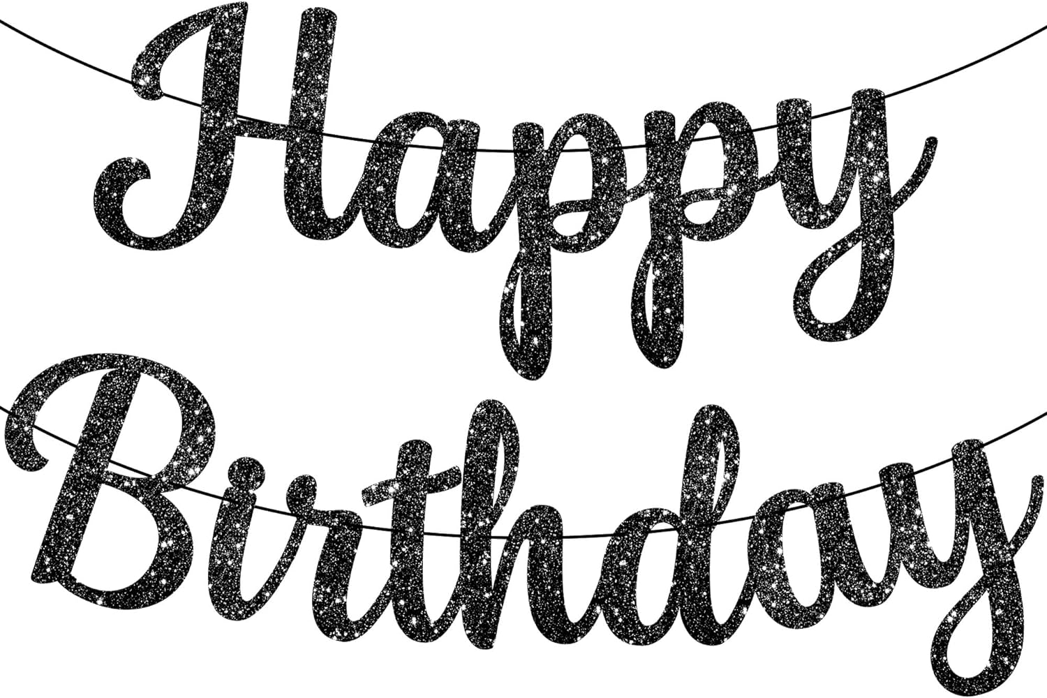 KatchOn, Glitter Black Happy Birthday Banner - 10 Feet, Pre-Strung | Happy Birthday Sign Black, Black Birthday Decorations | Black Birthday Banner, Happy Birthday Decorations | Happy Birthday Garland