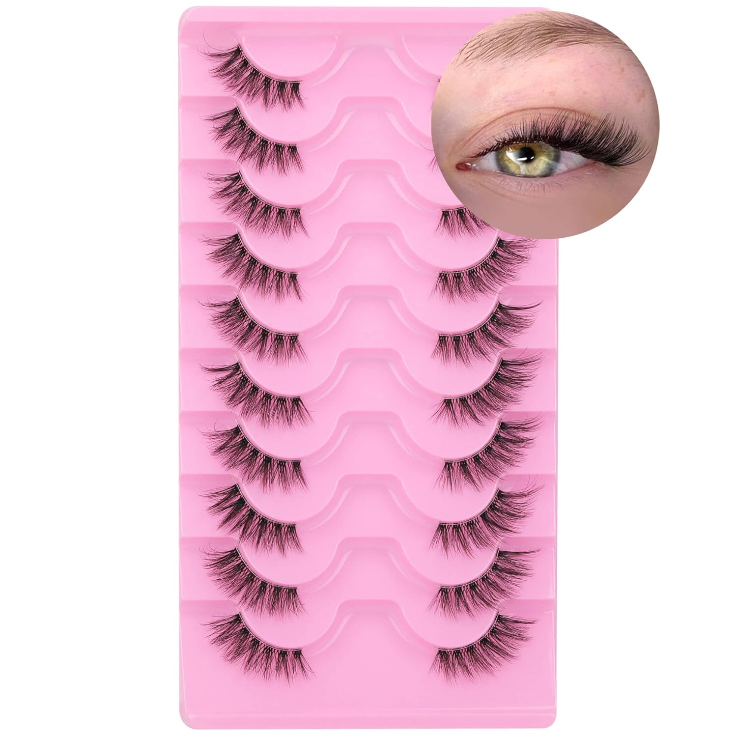 Half Lashes Natural Look Wispy Curly Cat Eye Cluster Lashes Fluffy 14mm Clear Band Accent Short False Eyelashes that Look Like Extensions 10 Pairs by FANXITON