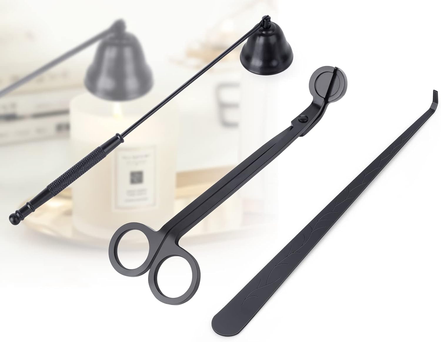 3 in 1 Candle Tools Set, Candle Wick Trimmer, Candle Cutter, Candle Snuffer, Candle Wick Dipper Accessory Set - Black