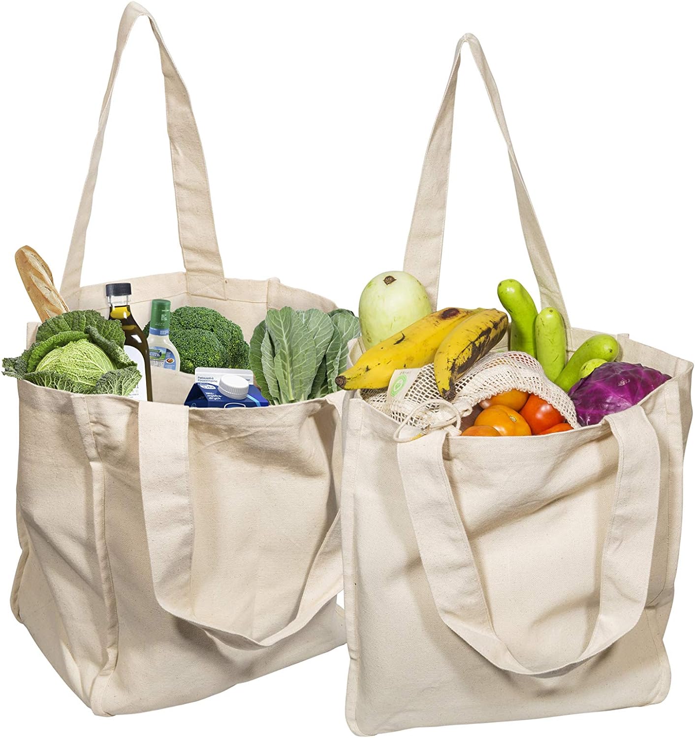 Best Cloth Tote Shopping Bags Heavy Duty & Premium - Reusable Canvas Shopping Bags for Groceries - Washable & Eco-friendly Cloth Beach Bags with Handles - Perfect Picnic Tote Bags (2 Bags)