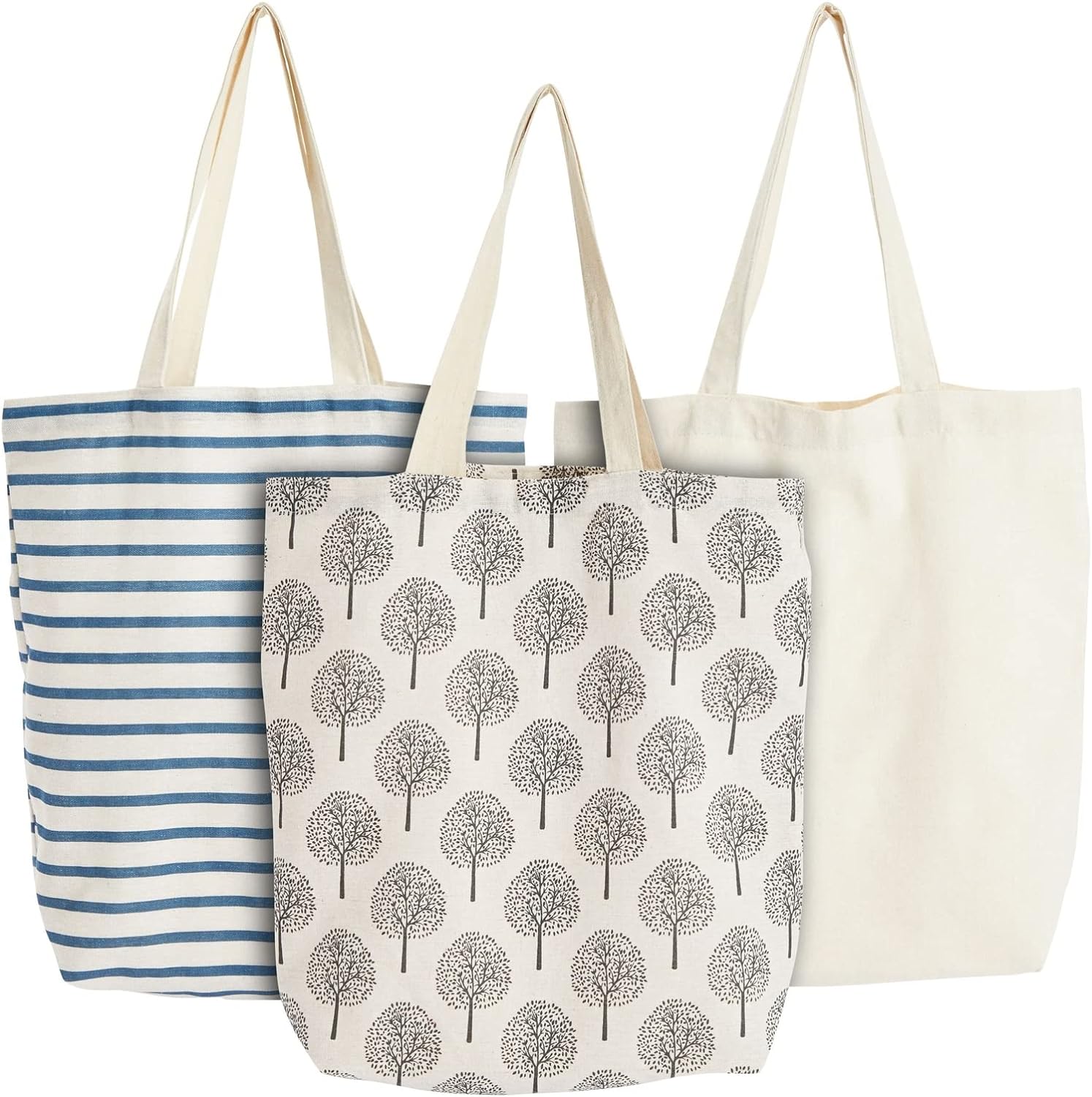 Juvale 3 Pack of Reusable Canvas Tote Bags for Grocery Shopping (3 Designs, Small, 15x16.5 in)