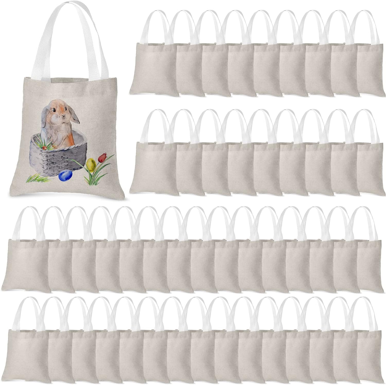 Moukeren 50 Pcs Canvas Tote Bag Bulk Mini DIY Blank Tote Sack Natural Plain Small Cotton Reusable Bag for Easter Gift