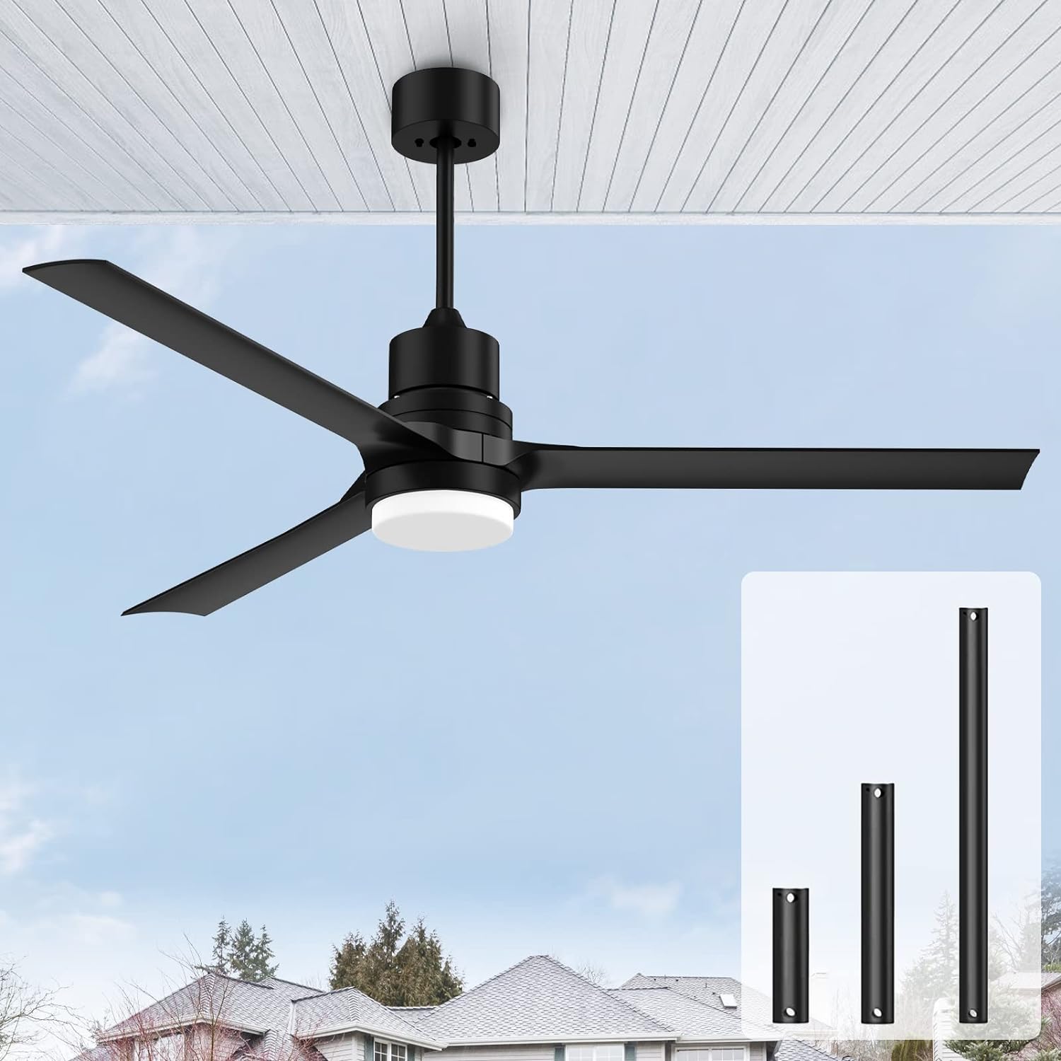 Black 60-inch Modern Ceiling Fans with Lights,Remote Control Reversible DC Motor for Indoor and Outdoor,Patio Bedroom Living Room