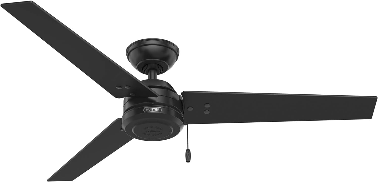 Hunter Cassius Indoor / Outdoor Ceiling Fan with Pull Chain Control, 52, Matte Black