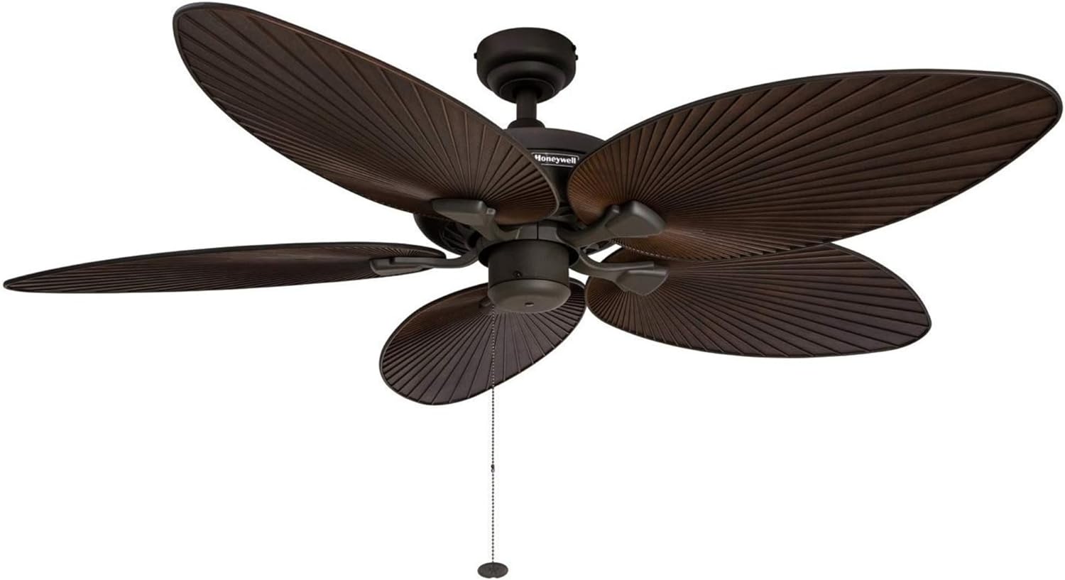 Honeywell Ceiling Fans Palm Island, 52 Inch Tropical Indoor Outdoor Ceiling Fan with No Light, Pull Chain, Three Mounting Options, 5 Palm Leaf Blades, Wet-Rated - 50207-01 (Bronze)
