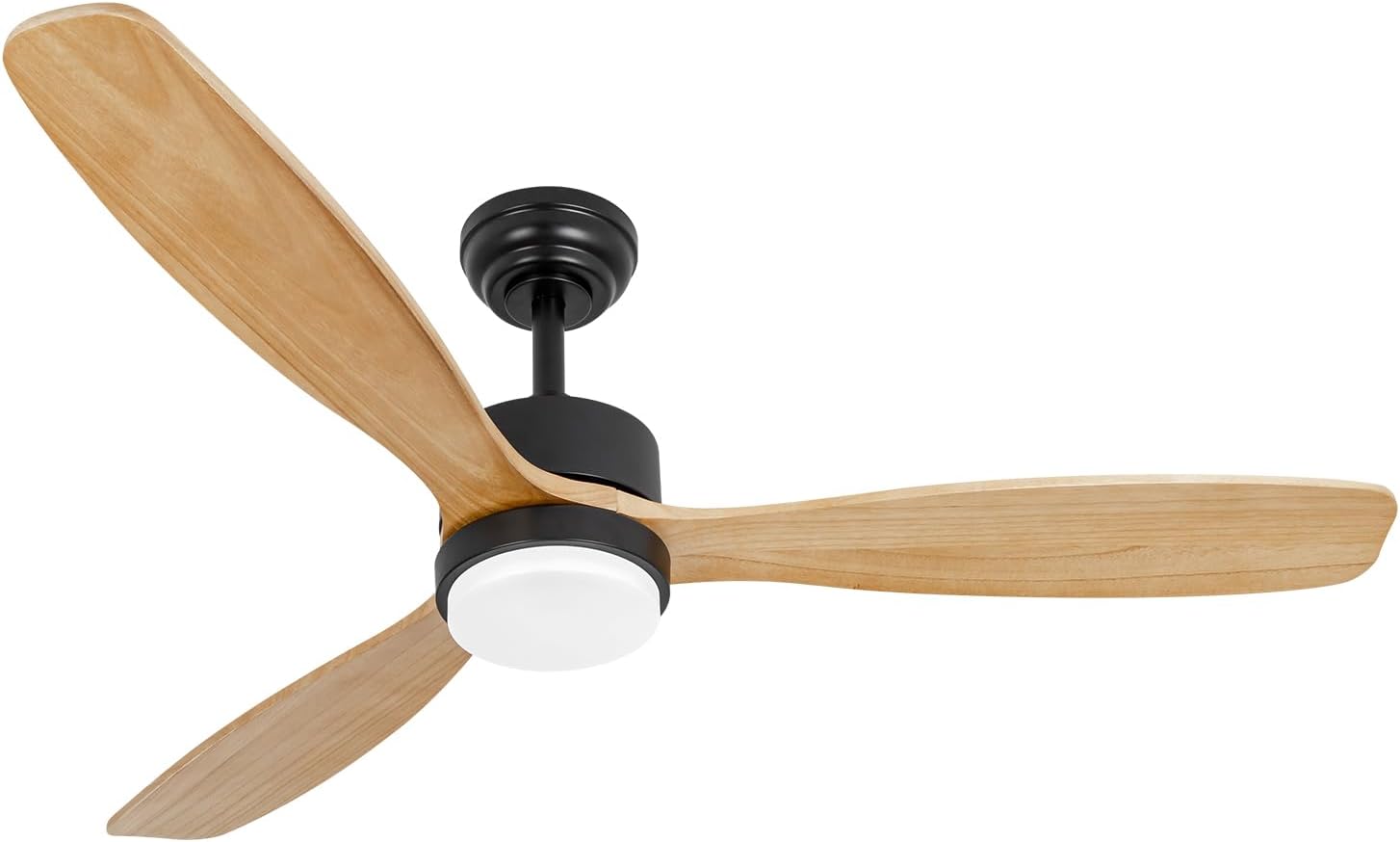 52In Ceiling Fan,Wood Ceiling Fans with Lights and Remote22W LED Light Modern Ceiling Fan with Lights,3 Natural Solid Wood Blades,6 Speeds,Reversible Quiet DC Motor(Matte Black)