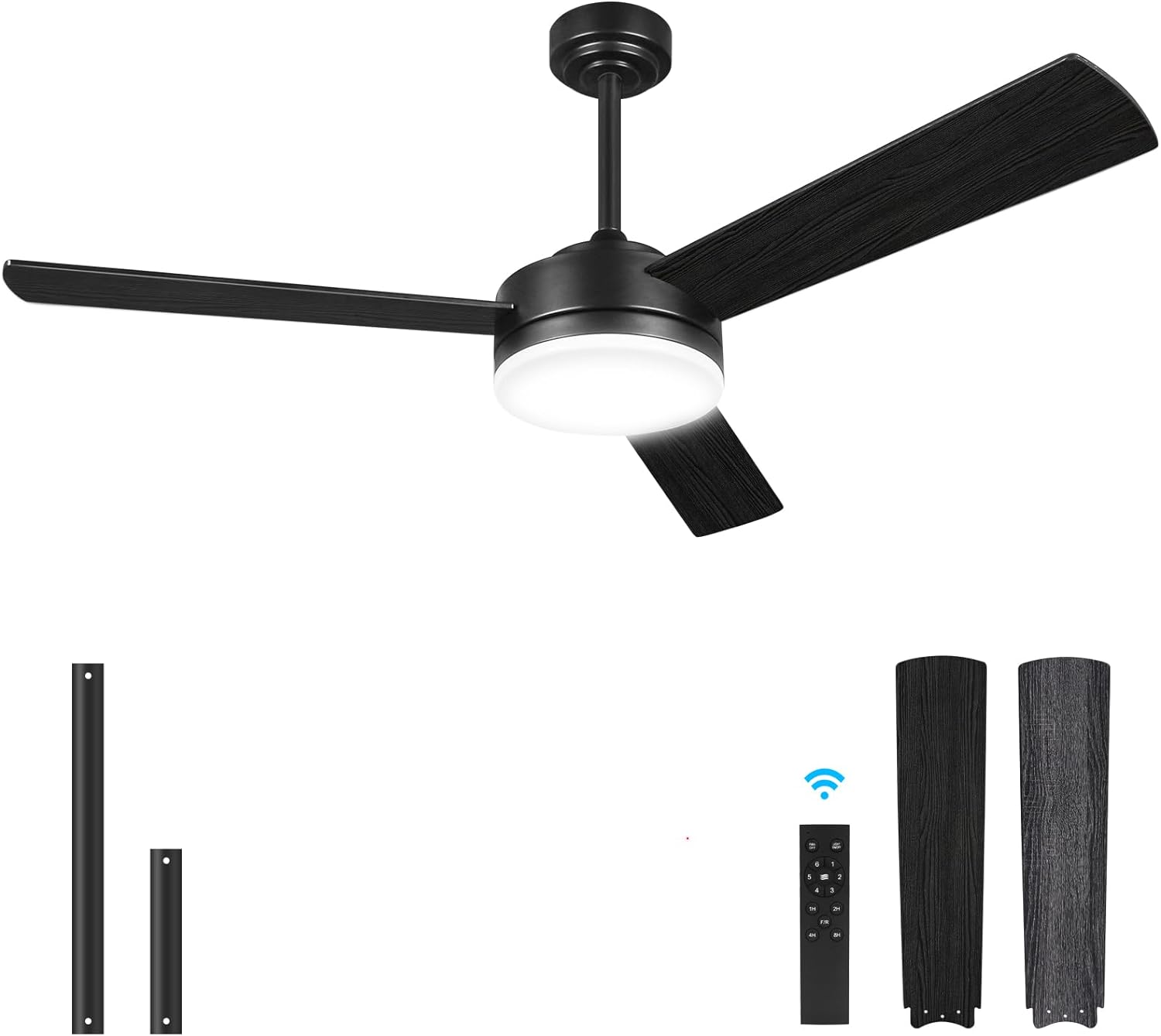 Black Ceiling Fans with Lights and Remote, Modern Ceiling Fan, Indoor Outdoor Ceiling Fans with Lights, 20W 3-Color LED Light, Noiseless Reversible DC Motor (52)