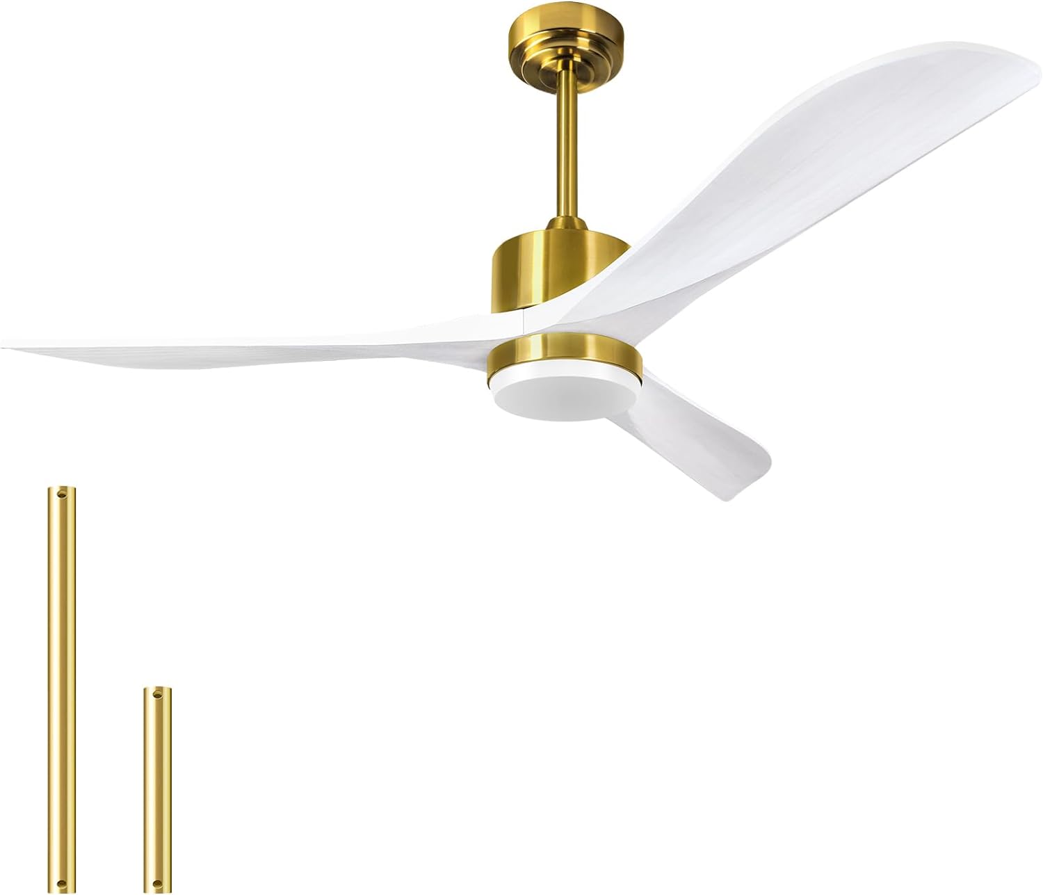 56Inch Gold and White Ceiling Fans with Lights Remote, 56 Indoor Outdoor Wood Ceiling Fan with Light, High CFM, Noiseless Reversible