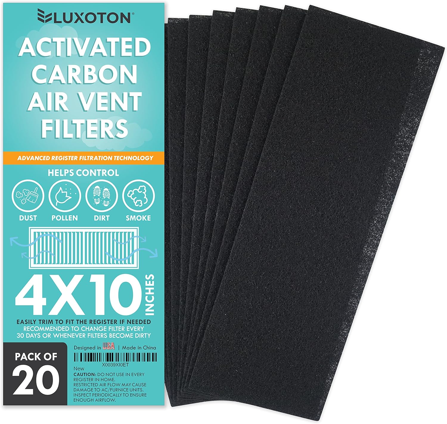 Activated Carbon Air Vent Filters for Home - 20 Pieces 4 x 10 Floor Vent Filters, Charcoal Vent Filter, AC Vent Filter, Floor Register Filters, Home Vent Filters Register, Dust Control Home