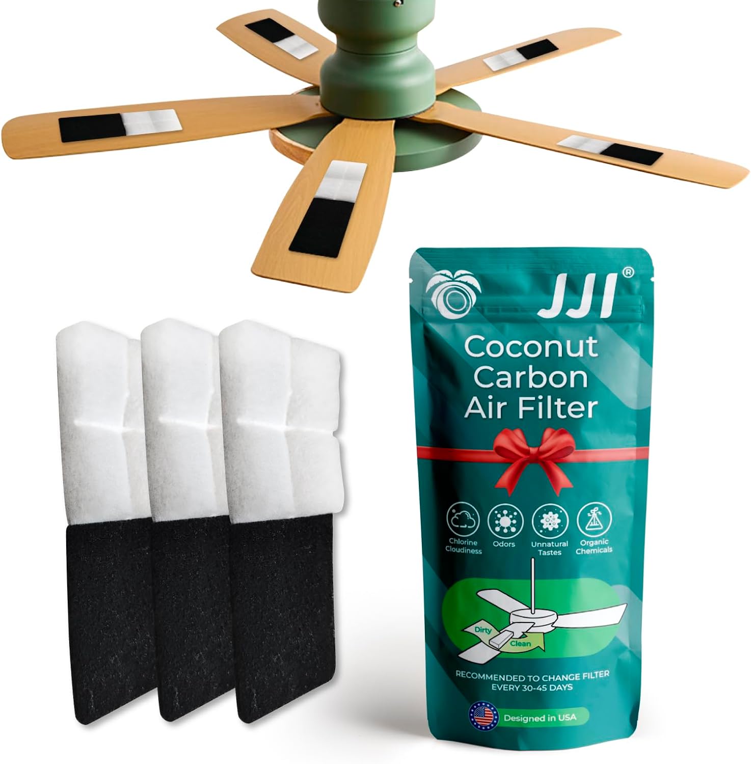 Ceiling Fan Filter - 8Pack Ceiling Fan Air Filter - Ceiling Fan Blades Shape Design - 5/6 Thickness Ceiling Fan Air Filter & 1/4 Thickness Coconut Carbon Ceiling Fan Air Filter (8)