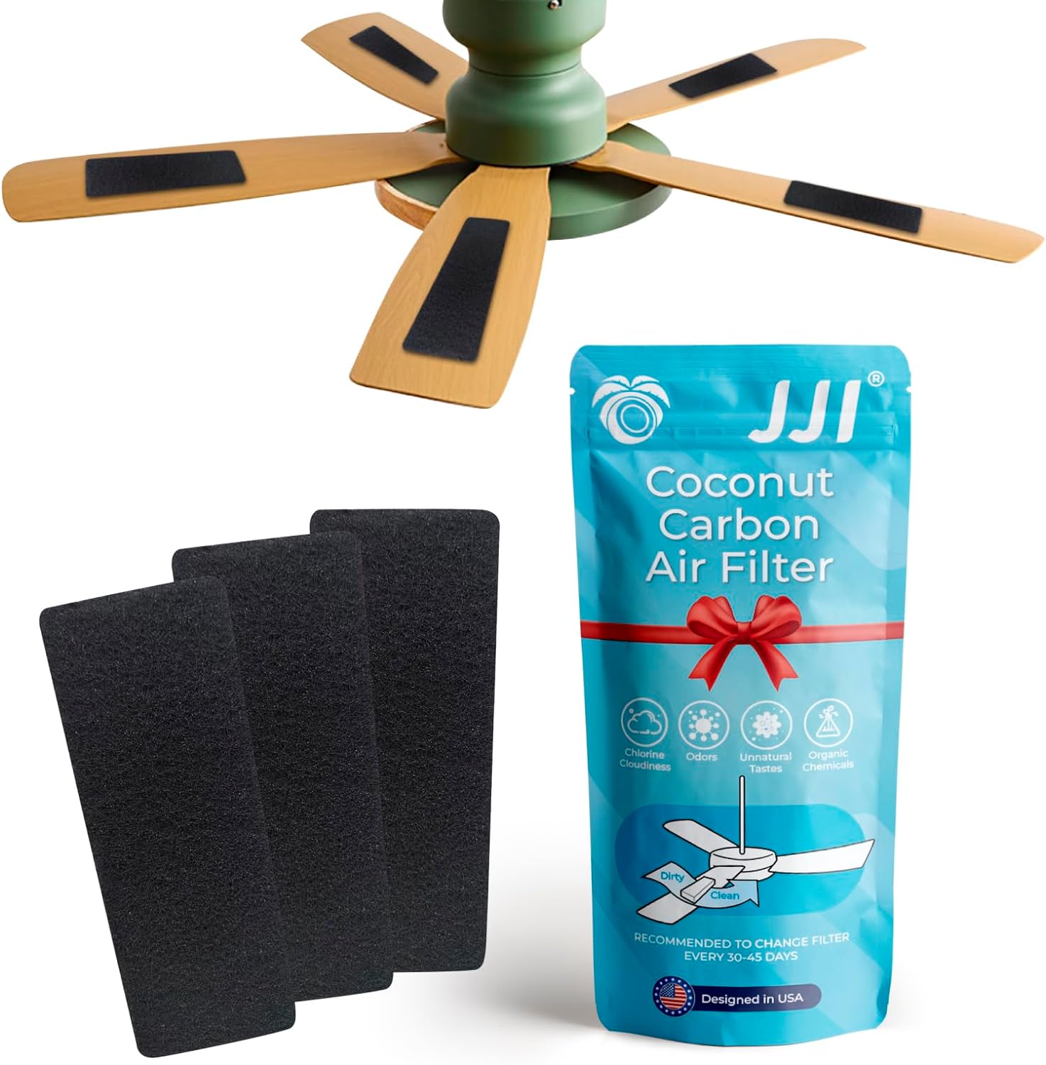 Ceiling Fan Filter - Coconut Carbon Ceiling Fan Air Filter - Ceiling Fan Blades Shape Design - 1/4 Thickness 8Pack (8)