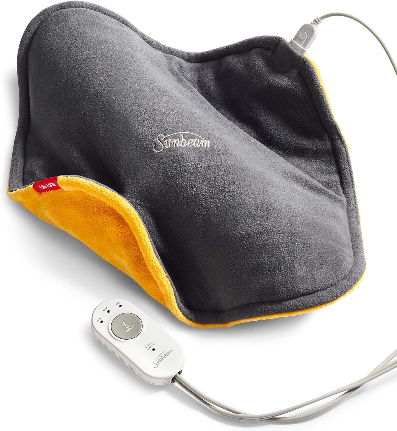 Sunbeam ConformHeat Lightly Weighted Conforming Heating Pad, 14-Inch x 14-Inch, Xpressheat Technology, 3 Temperature Settings, Beeswax/Gray, 1 Count