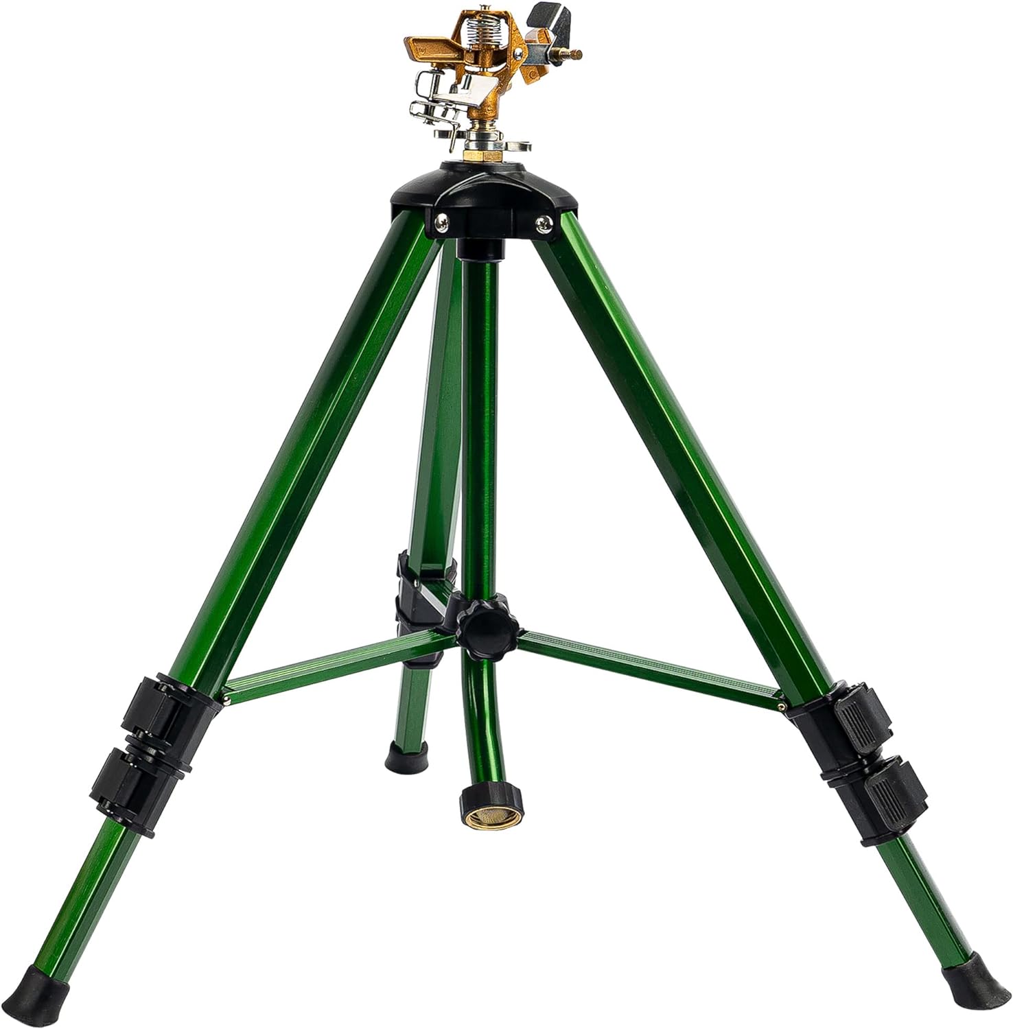 Hourleey Impact Sprinkler on Tripod Base, Heavy Duty Brass Sprinklers for Yard Lawn Garden, 0-360 Degree Large Area Coverage, 3/4 Inch Connector Extension Legs Flip Locks with Brass Sprinkler Head