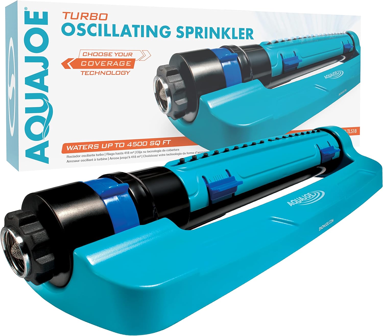 Aqua Joe SJI-TLS18 3-Way Turbo Oscillation Lawn Sprinkler, w/Range, Width, Flow Control (Packaging May Vary)