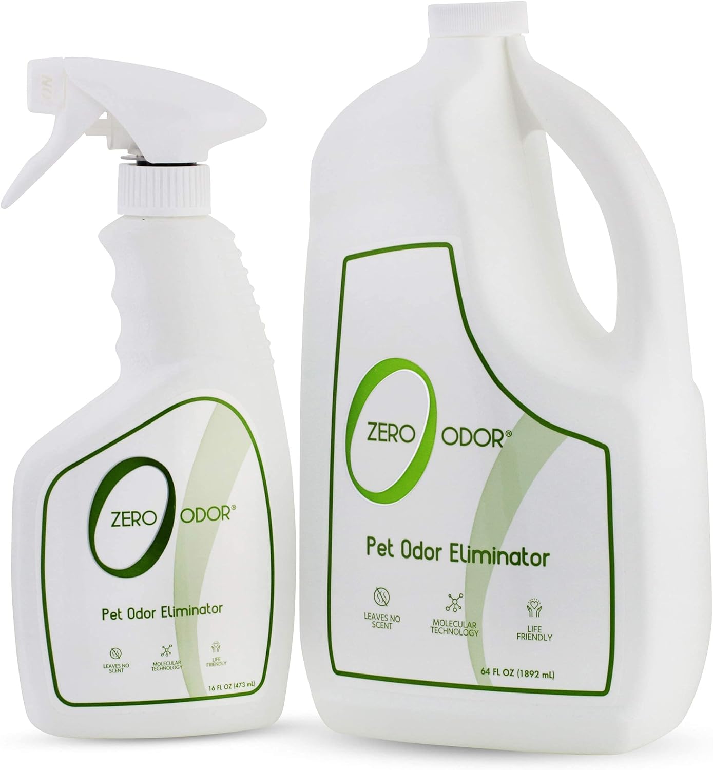 Zero Odor - Pet Odor Eliminator Bundle- Eliminate Air & Surface Odors  Patented Molecular Technology Best for Carpet, Furniture, Pet Beds - Smell Great Again, 16oz & 64oz Refill