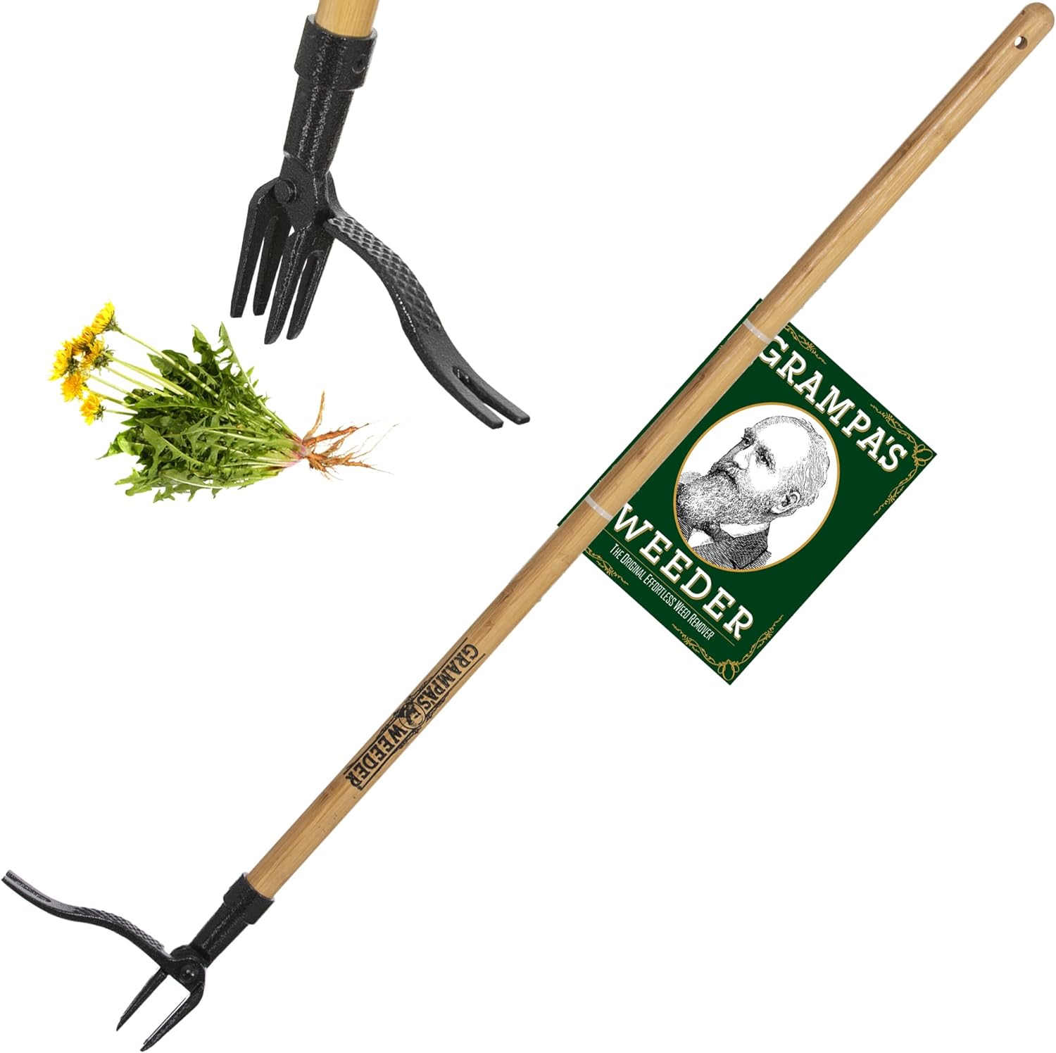 Grampa' Weeder - The Original Stand Up Weed Puller Tool with Long Handle - Made with Real Bamboo & 4-Claw Steel Head Design - Easily Remove Weeds Without Bending, Pulling, or Kneeling