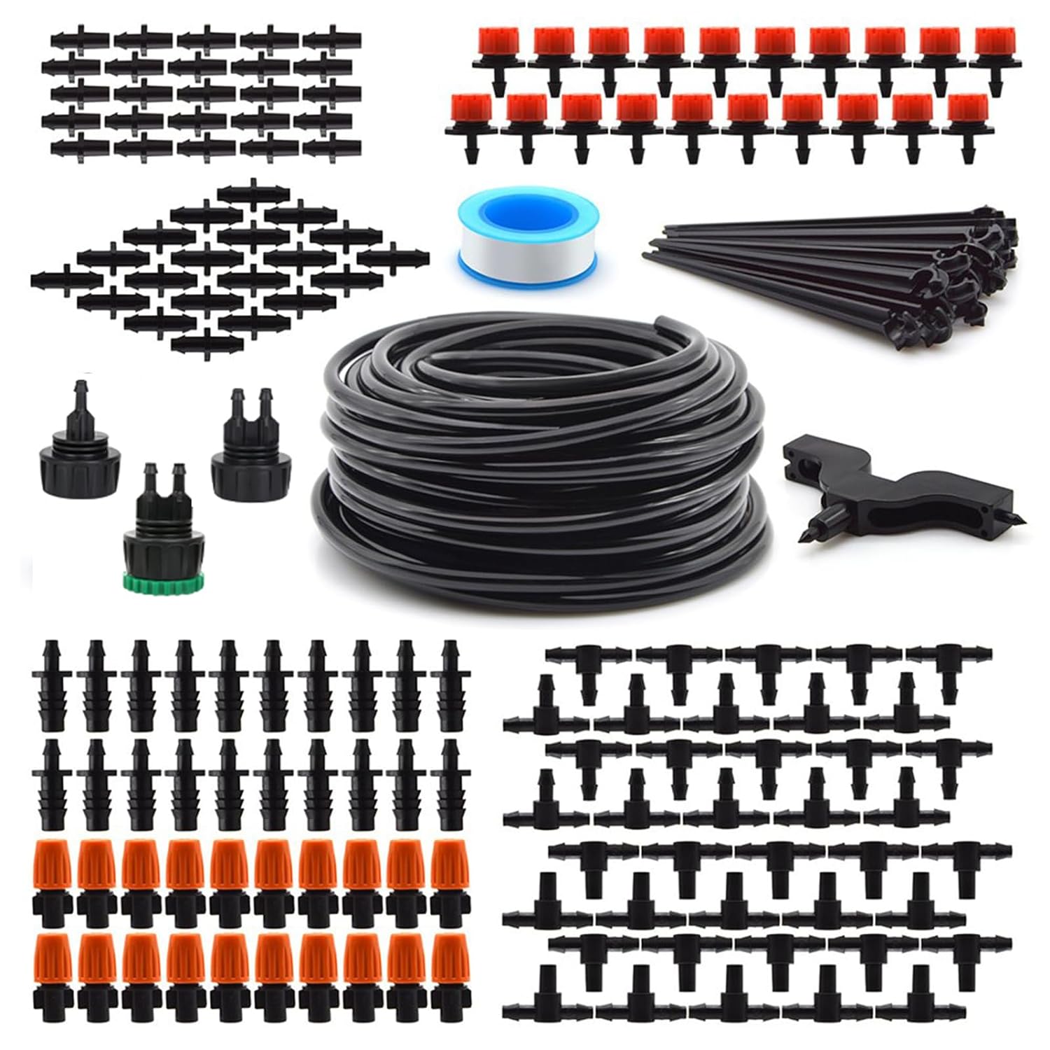 Drip Irrigation Kit, Garden Irrigation System 1/4 Blank Distribution Tubing Watering Drip Kit/DIY Saving Water Automatic Watering System for Garden, Greenhouse, Flower Bed, Patio, Lawn