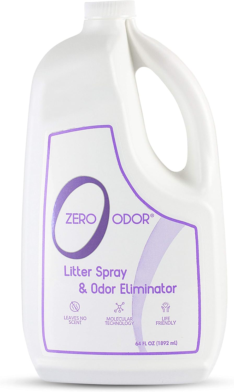 Zero Odor  Litter Odor Eliminator - Patented Molecular Technology - Pet Safe & Works on all types of litter, 64oz Refill