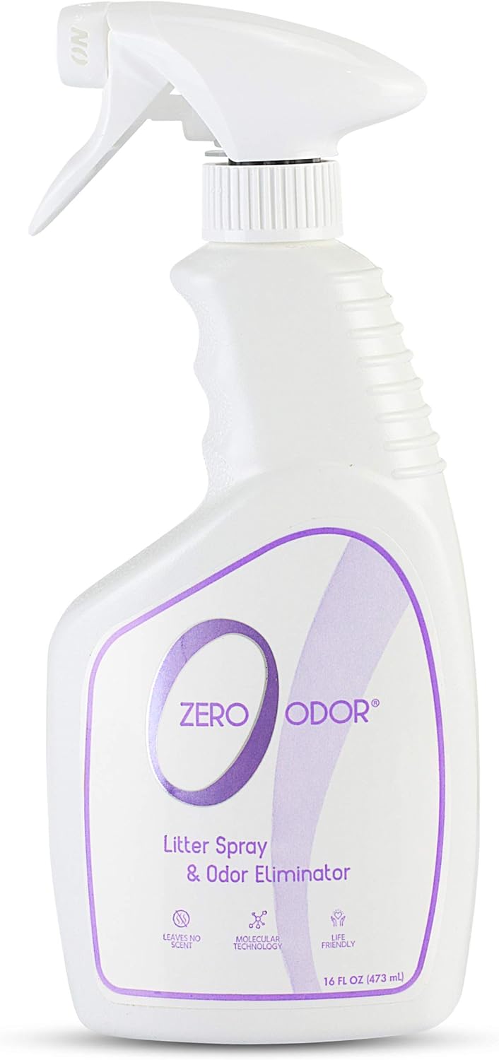 Zero Odor  Litter Odor Eliminator - Permanently Eliminate Litter Odors with Best Patented Molecular Technology - Pet Safe & Works on all types of litter, 16oz (Over 400 Sprays)