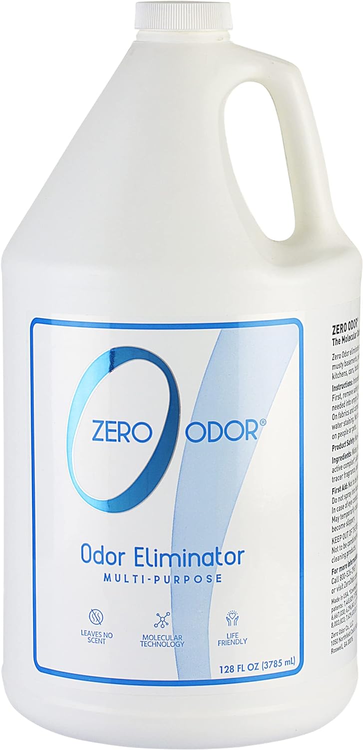 Zero Odor  Multi-Purpose Odor Eliminator - Eliminate Air & Surface Odor  Patented Technology Best for Bathroom, Kitchen, Fabrics, Closet- Smell Great Again, 128oz Refill