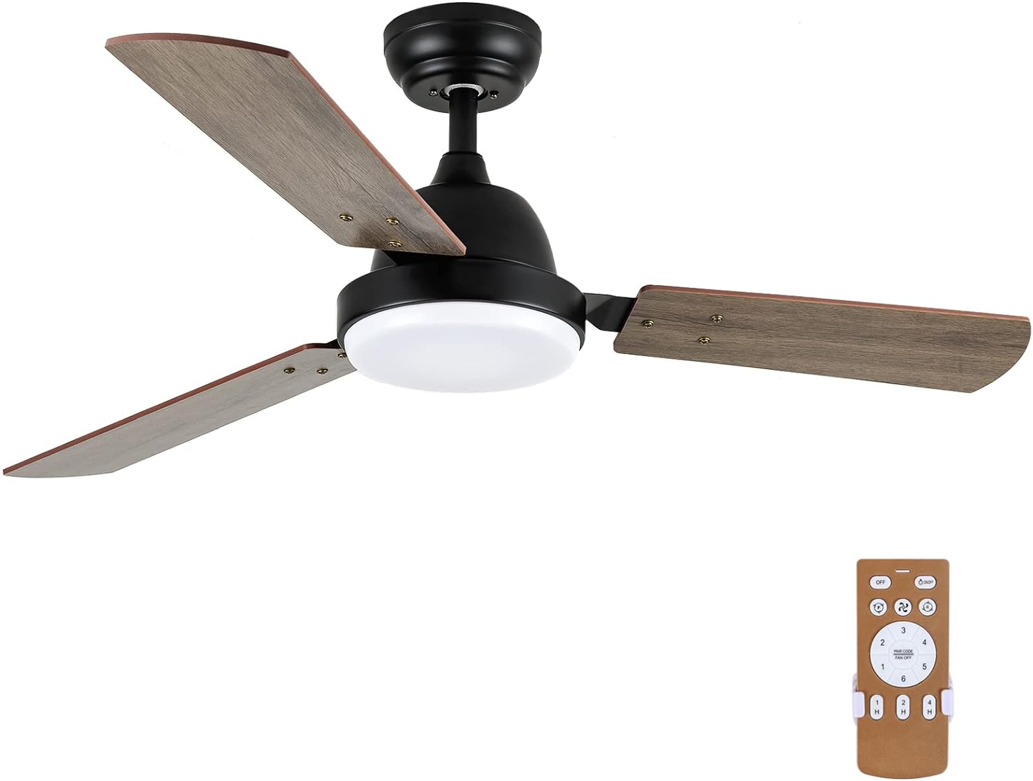 Simple Deluxe 44-inch Ceiling Fan with LED Light and Remote Control, 6-Speed Modes, 2 Rotating Modes, Timer