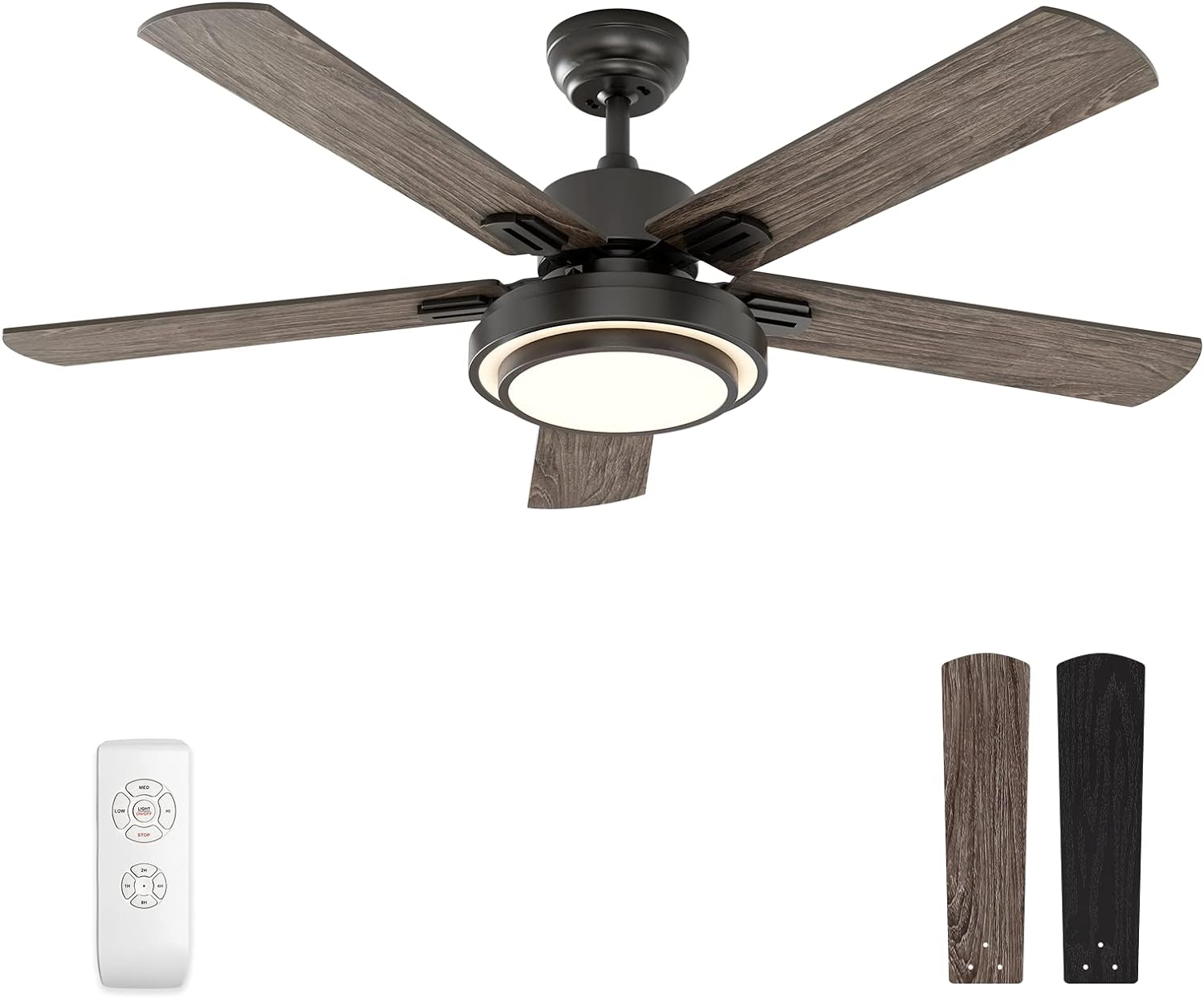 warmiplanet Ceiling Fan with Lights Remote Control, 52 Inch, Black (5-Blades)