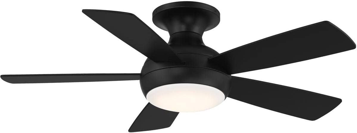 WAC Smart Fans Odyssey Indoor and Outdoor 5-Blade Flush Mount Ceiling Fan 44in Matte Black with 3000K LED Light Kit and Remote Control works with Alexa and iOS or Android App