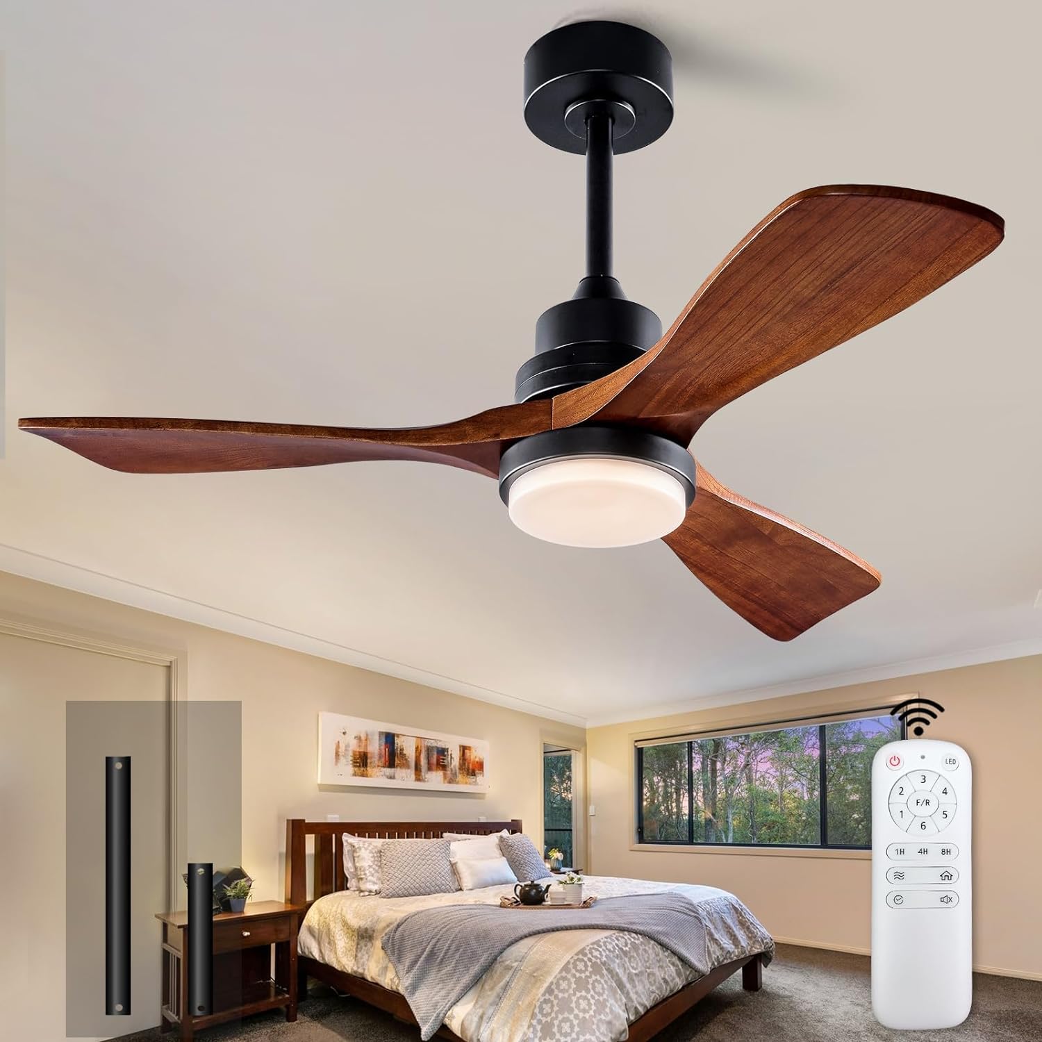 42 Inch Ceiling Fans with Lights and Remote, Modern 3 Blades Wood Ceiling Fan with light, 6 Speed Quiet DC Motor, Indoor Outdoor Ceiling Fan for Patio Bedroom Living Room Kitchen Office