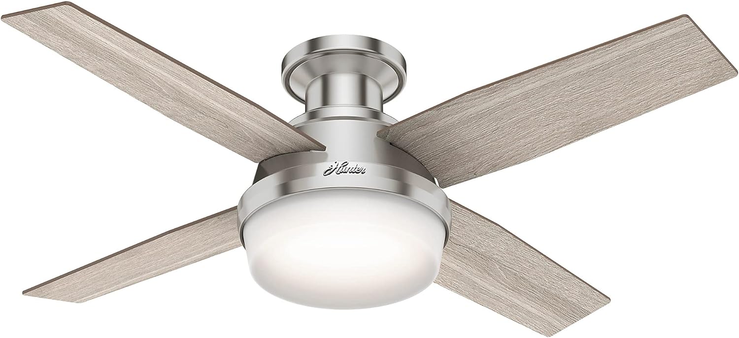 Hunter Fan Company 50282 Hunter Dempsey Indoor Low Profile Ceiling Fan with LED Light and Remote Control, 44, Brushed Nickel Finish