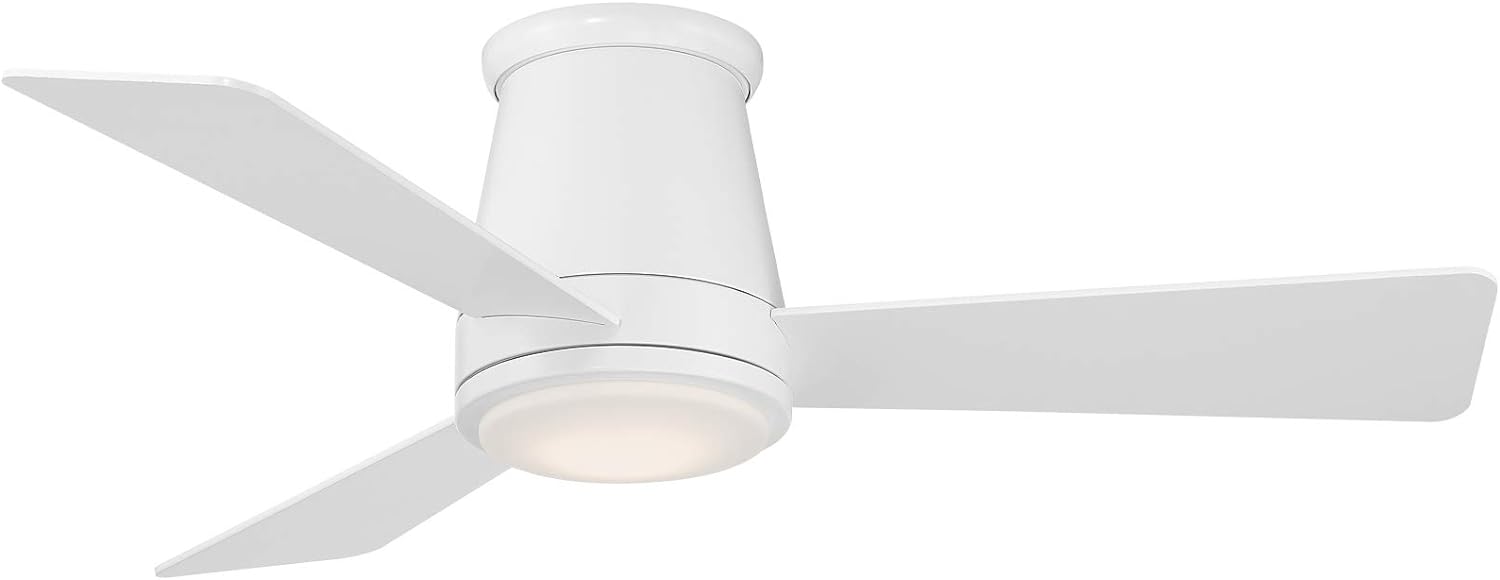 WAC Smart Fans Hug Indoor and Outdoor 3-Blade Flush Mount Ceiling Fan 44in Matte White with 3000K LED Light Kit and Remote Control Works with Alexa and iOS or Android App